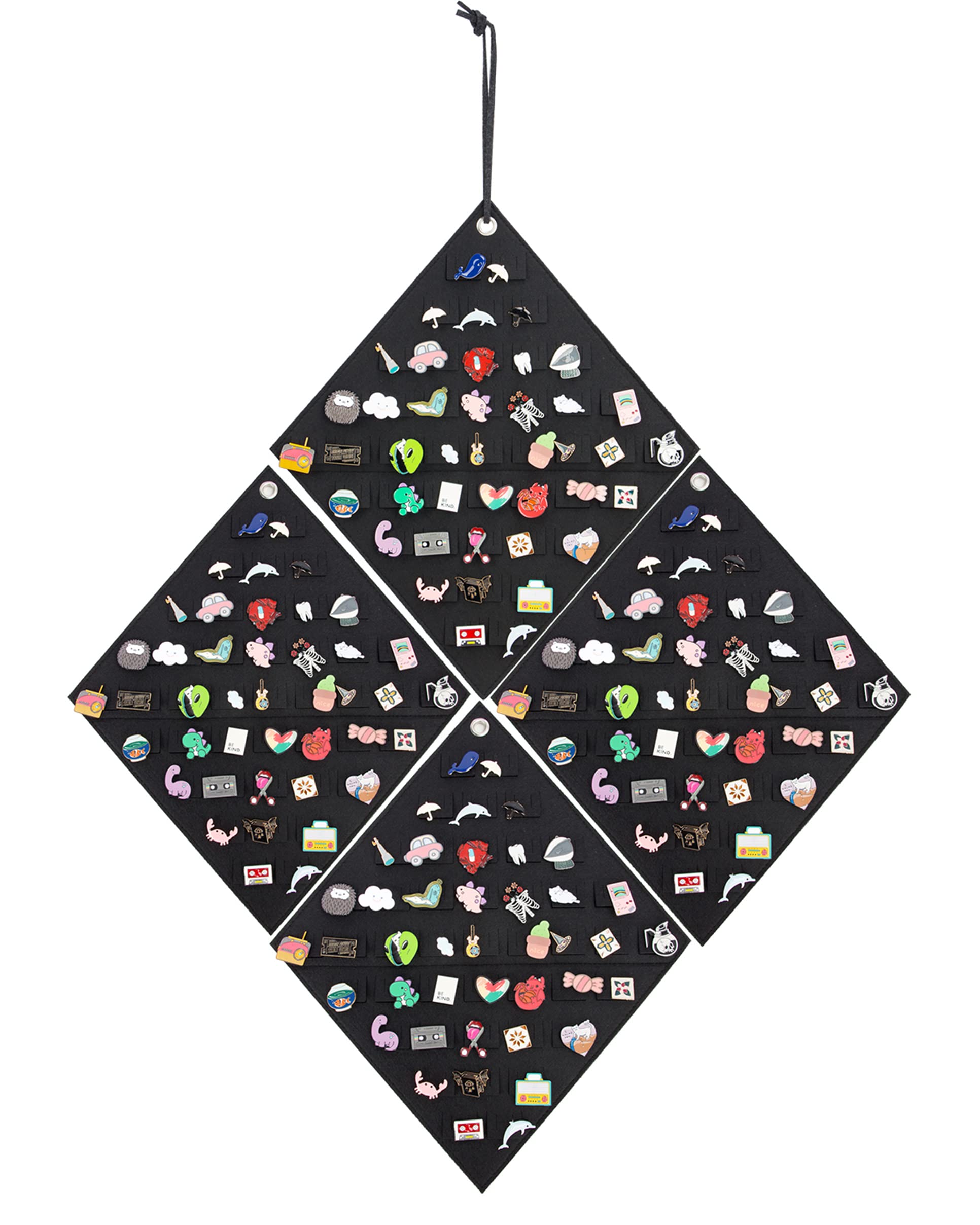 4-Piece Hanging Brooch Pin Storage Organizer - Wall Display Banner for Enamel Pins, Buttons & Badge Collections - Holds 172 Pins (Black) - Perfect for Home, Office & Craft Room Organization