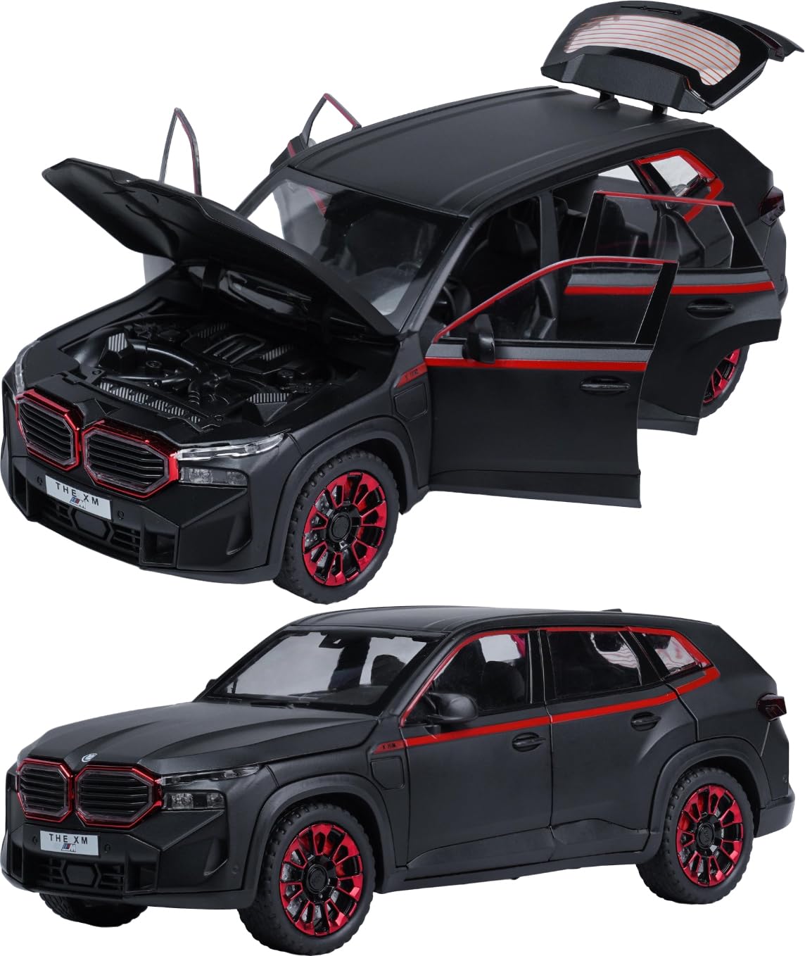 1:24 Scale Die-Cast BMW Metal Car Model with 6 Opening Doors, Pull Back Action, LED Lights & Music - Black - Collectible Toy Car for Kids & Adults | Perfect for Display, Gifts & Playtime