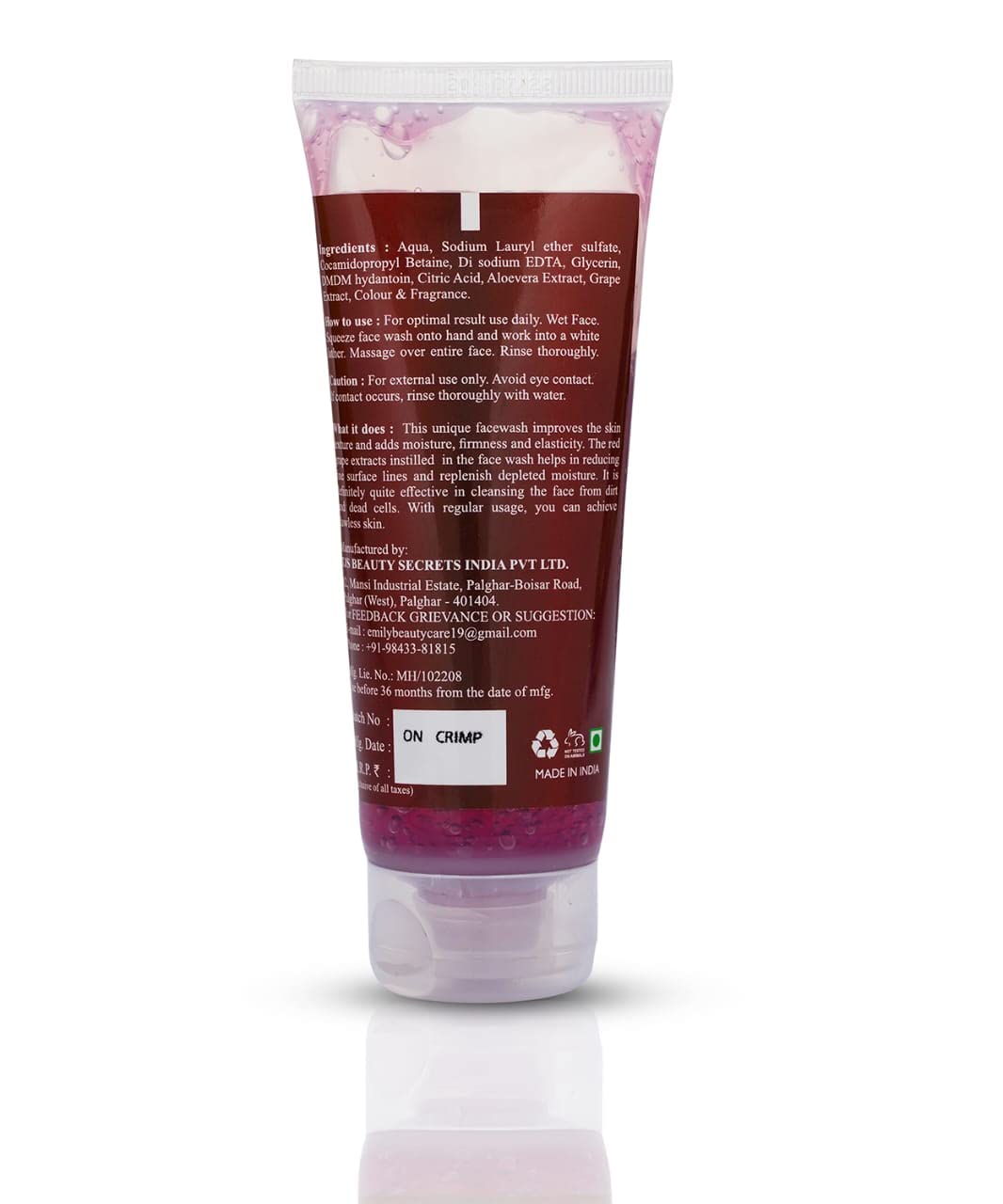 Emily Wine Facial Cleanser - Anti-Aging Face Wash for Women & Men | Hydrates Skin, Boosts Elasticity, Reduces Wrinkles | 100ml | Perfect for Daily Skincare Routine & Travel