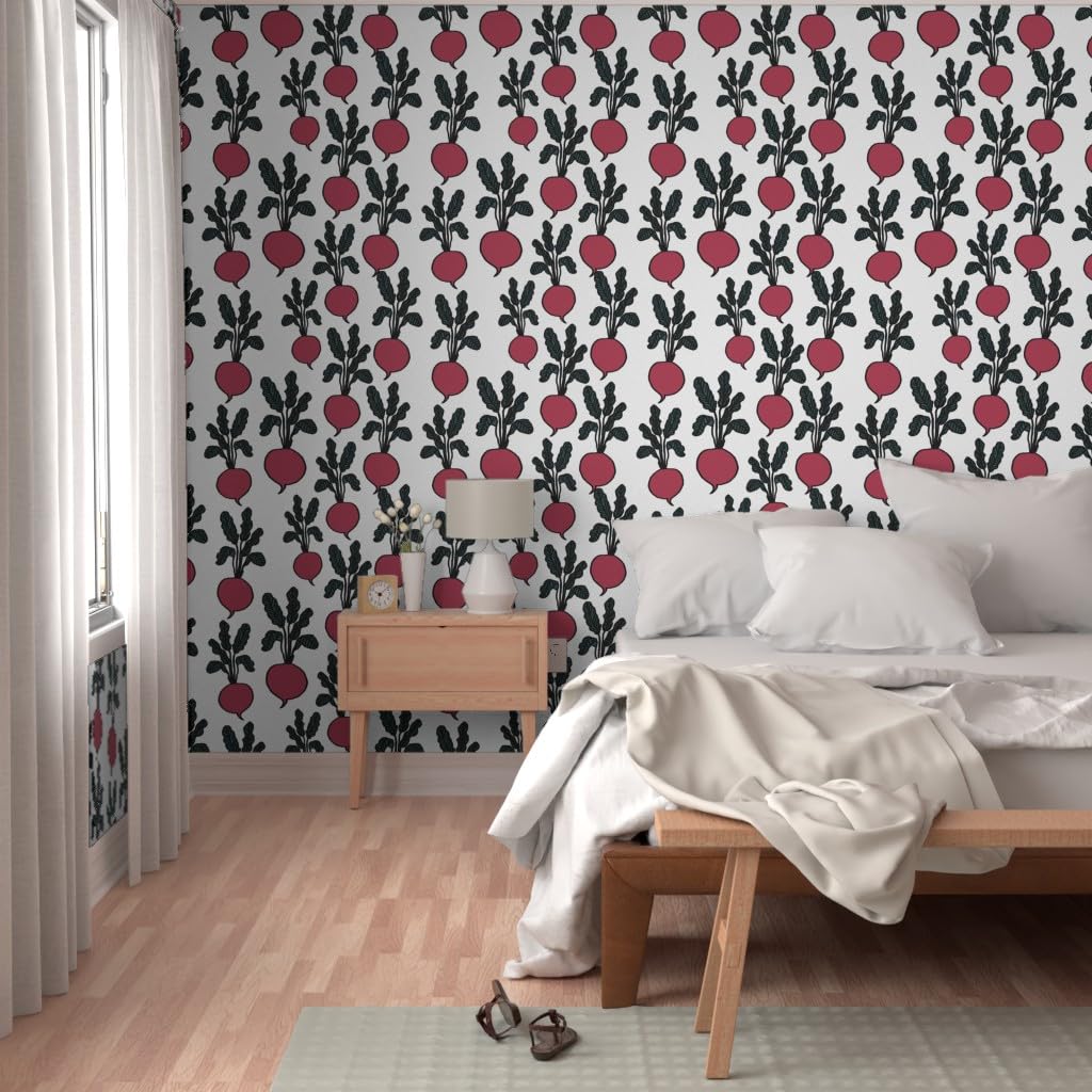 Commercial Grade Spoonflower Wallpaper 27ft x 2ft - Beets Burgundy Vegetables Food Pattern | Peel & Stick Traditional Wallpaper for Kitchen, Dining Room, Cafe Decor