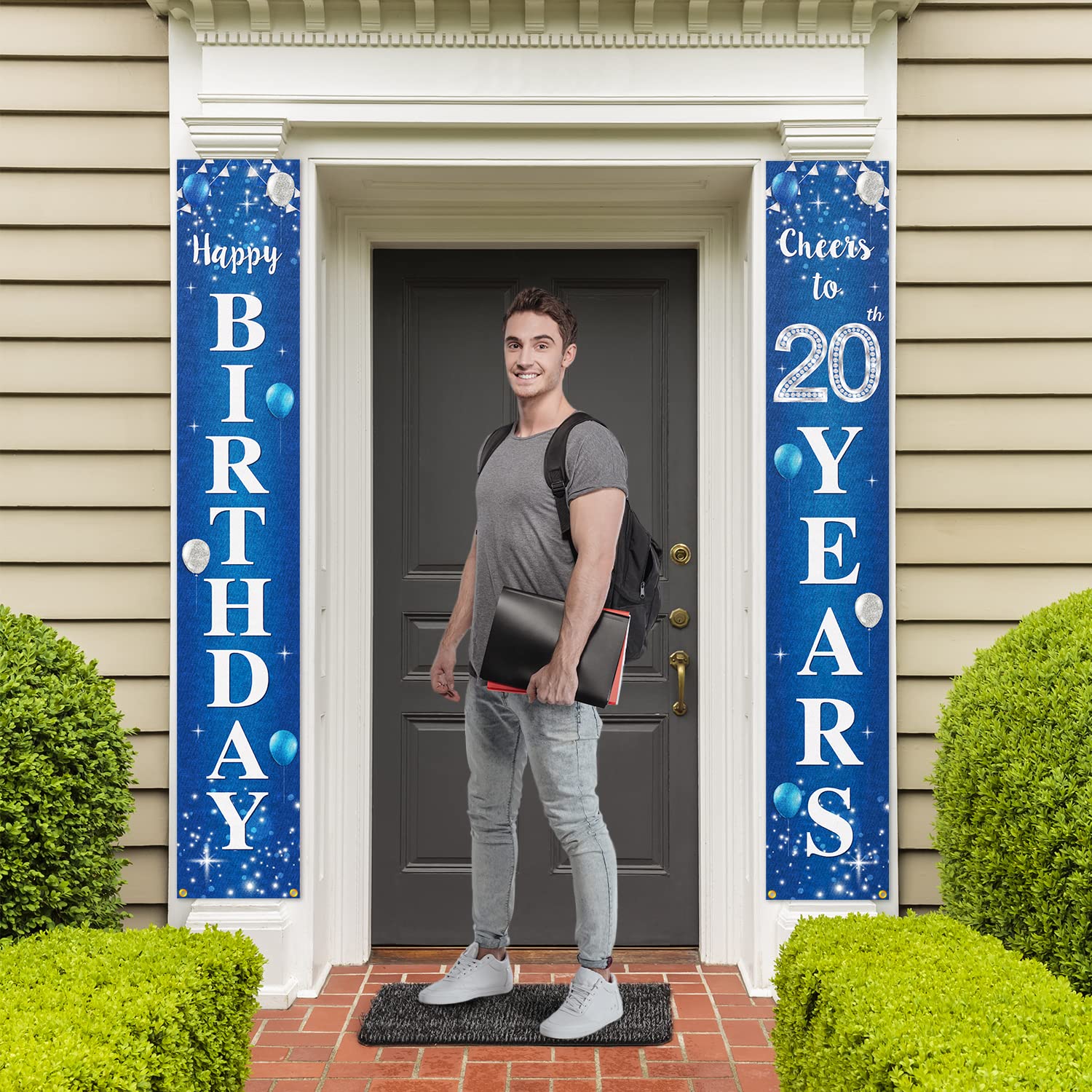 Happy 20th Birthday Yard Sign & Door Banner - Cheers to 20 Years Party Decorations for Men & Women - Blue - Perfect for Outdoor Celebrations & Milestone Birthday Parties