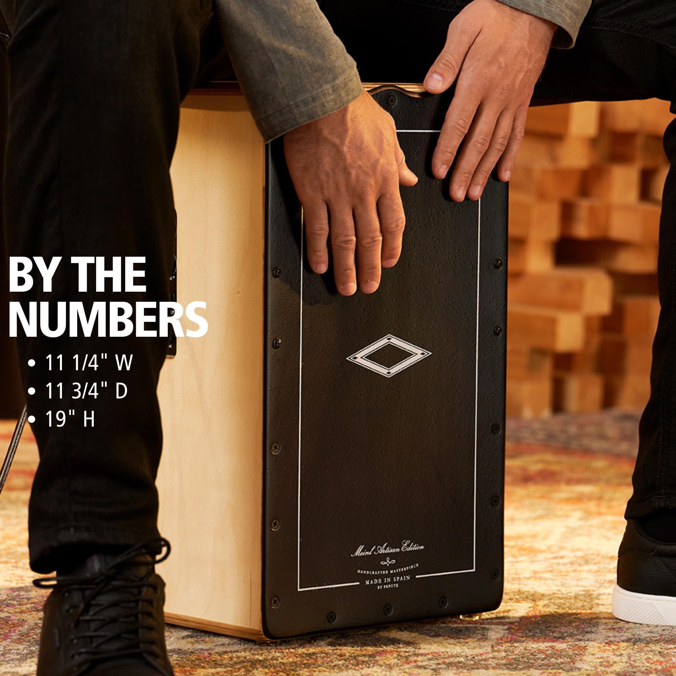 Professional Cajon Drum with Snare Effect & Built-in Electronics - Amplifier/PA Compatible - Handcrafted Baltic Birch Body & Dark Olive Burst Frontplate - Made in Spain - 2 Year Warranty | Perfect for Live Performances, Studio Recording & Music Therapy Sessions