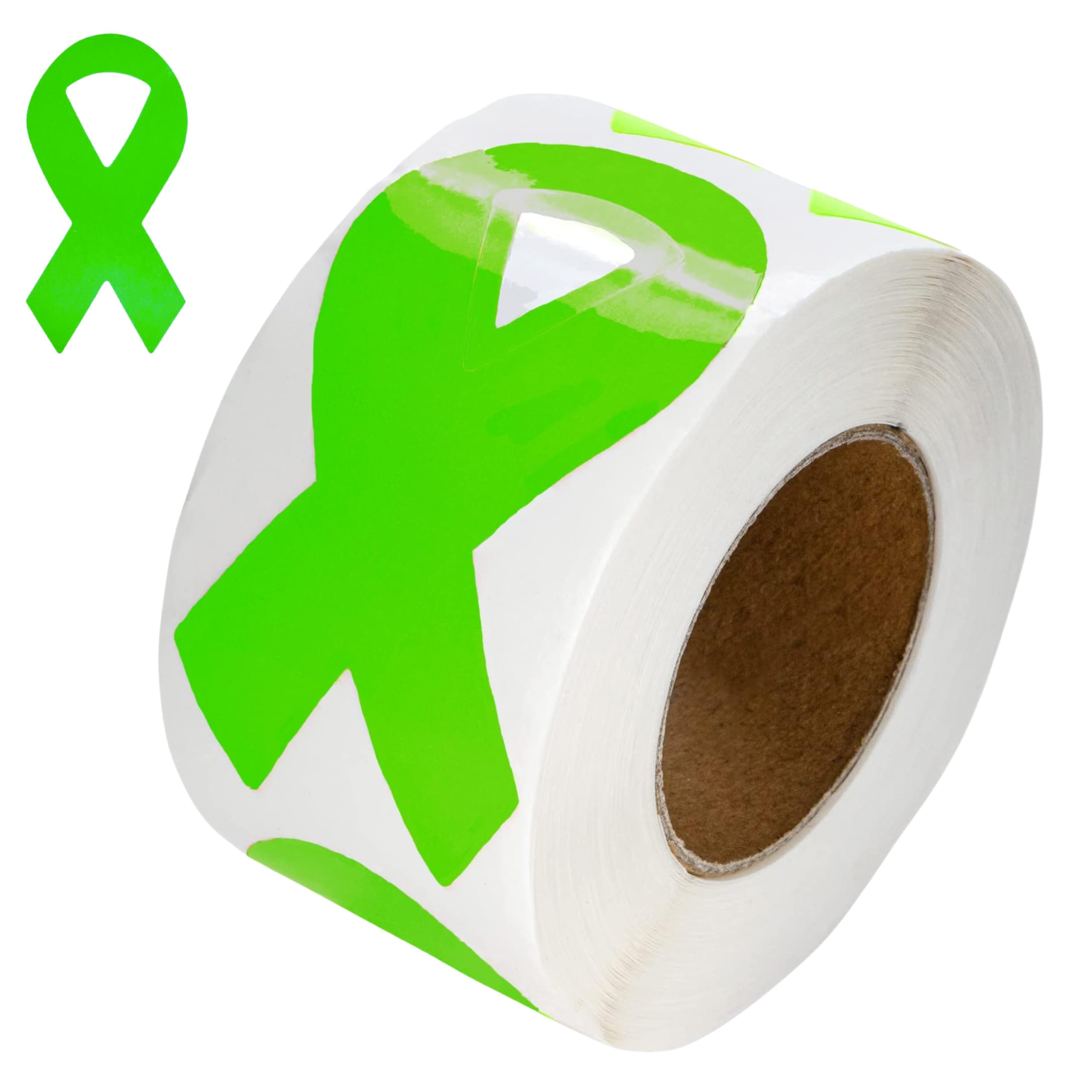 250 Large Lime Green Ribbon Stickers - Self-Adhesive Awareness Stickers for Cancer Fundraisers, Events & Causes - Perfect for Car Bumpers, Laptops & Water Bottles