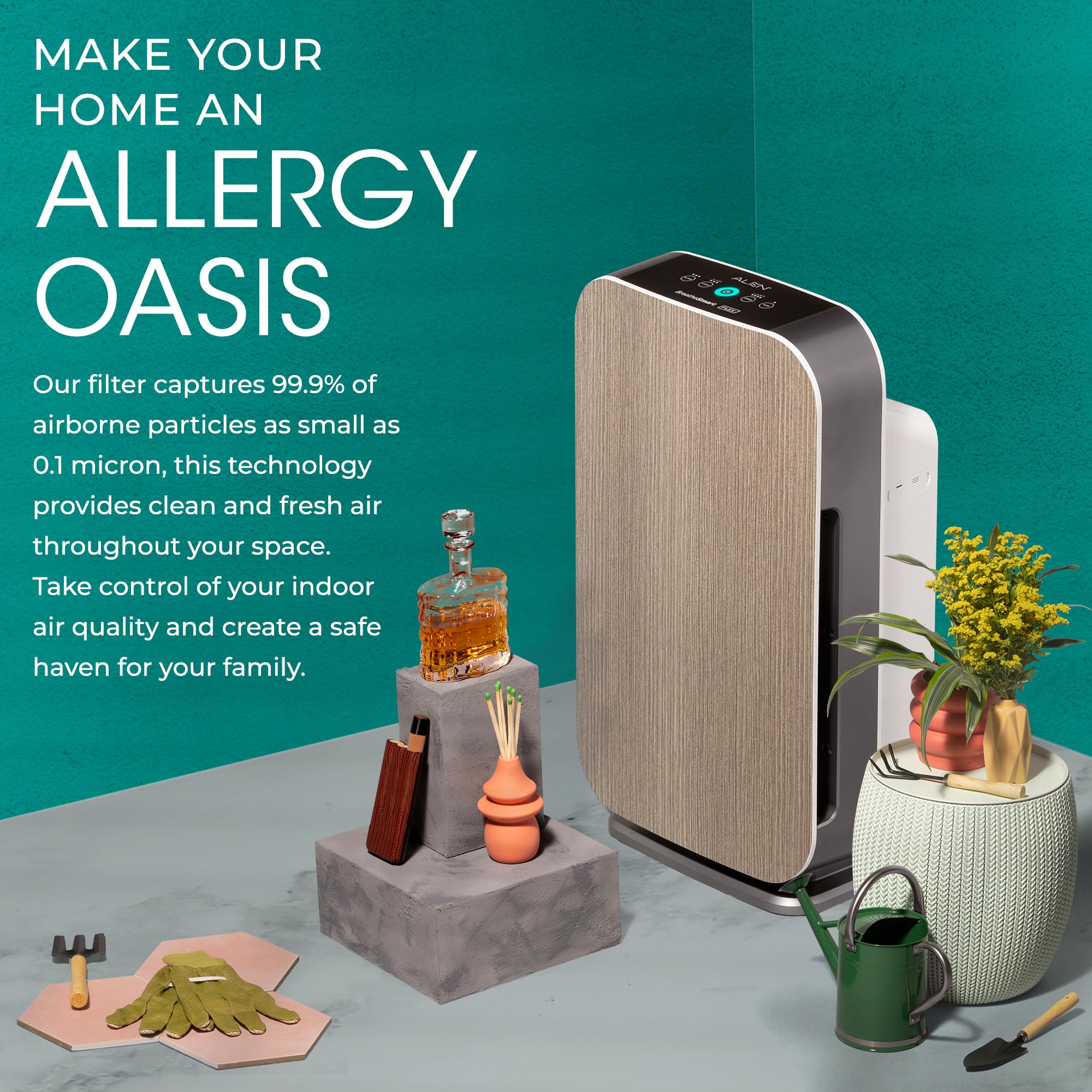 Alen BreatheSmart Flex HEPA Air Purifier for Large Rooms up to 1400 Sq Ft | Pure Filter Captures Allergens, Dust & Mold | Ideal for Bedroom, Home Office & Living Room | Brushed Stainless Steel Design