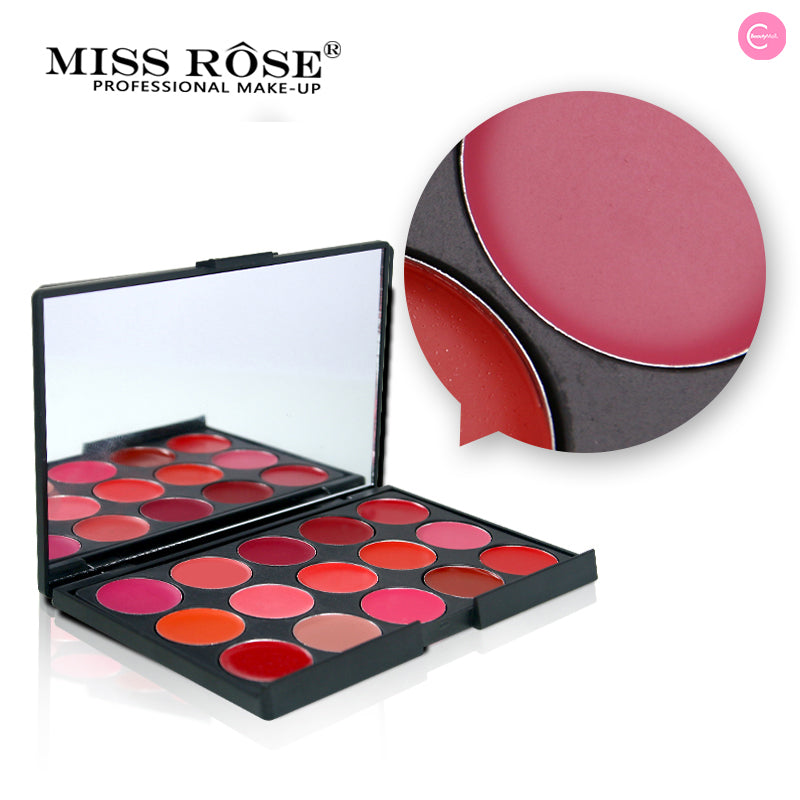 MISS ROSE 15 Color Matte Lipstick Palette - Long Lasting Waterproof Lip Makeup Kit for Women, Perfect for Daily Use, Parties and Special Occasions