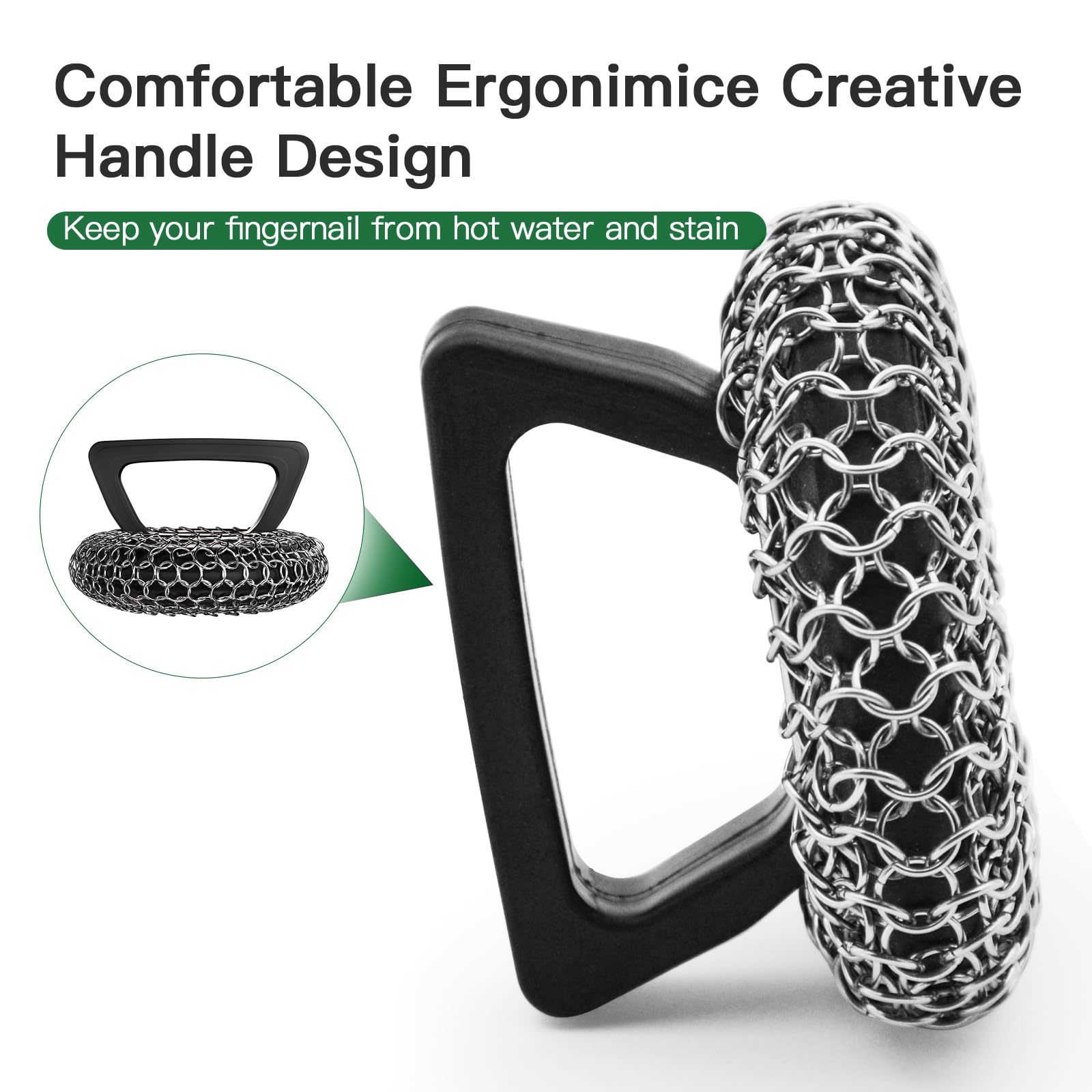 **Amagabeli Cast Iron Cleaner with Handle - Stainless Steel Chainmail Pan Scrubber for Cast Iron Skillets, Pots, Woks & BBQ Grills - Heavy Duty Scouring Pad for Tough Grease & Burnt Food (Perfect for Camping, Outdoor Cooking & Kitchen Use)**