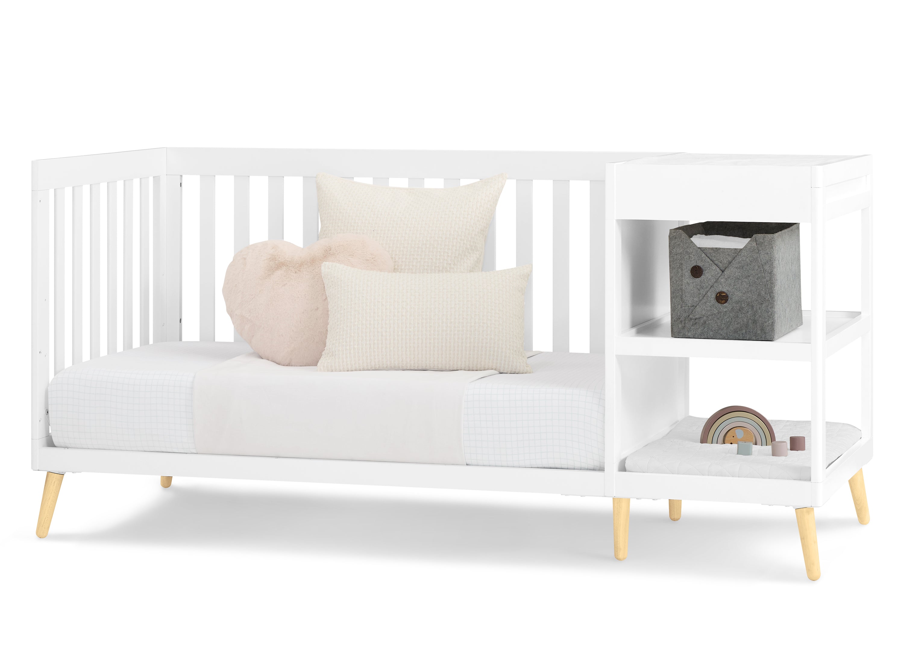 Essex 4-in-1 Convertible Baby Crib with Changer - White Nursery Furniture for Newborn to Toddler | Perfect for Bedroom, Daycare & Nursery Decor