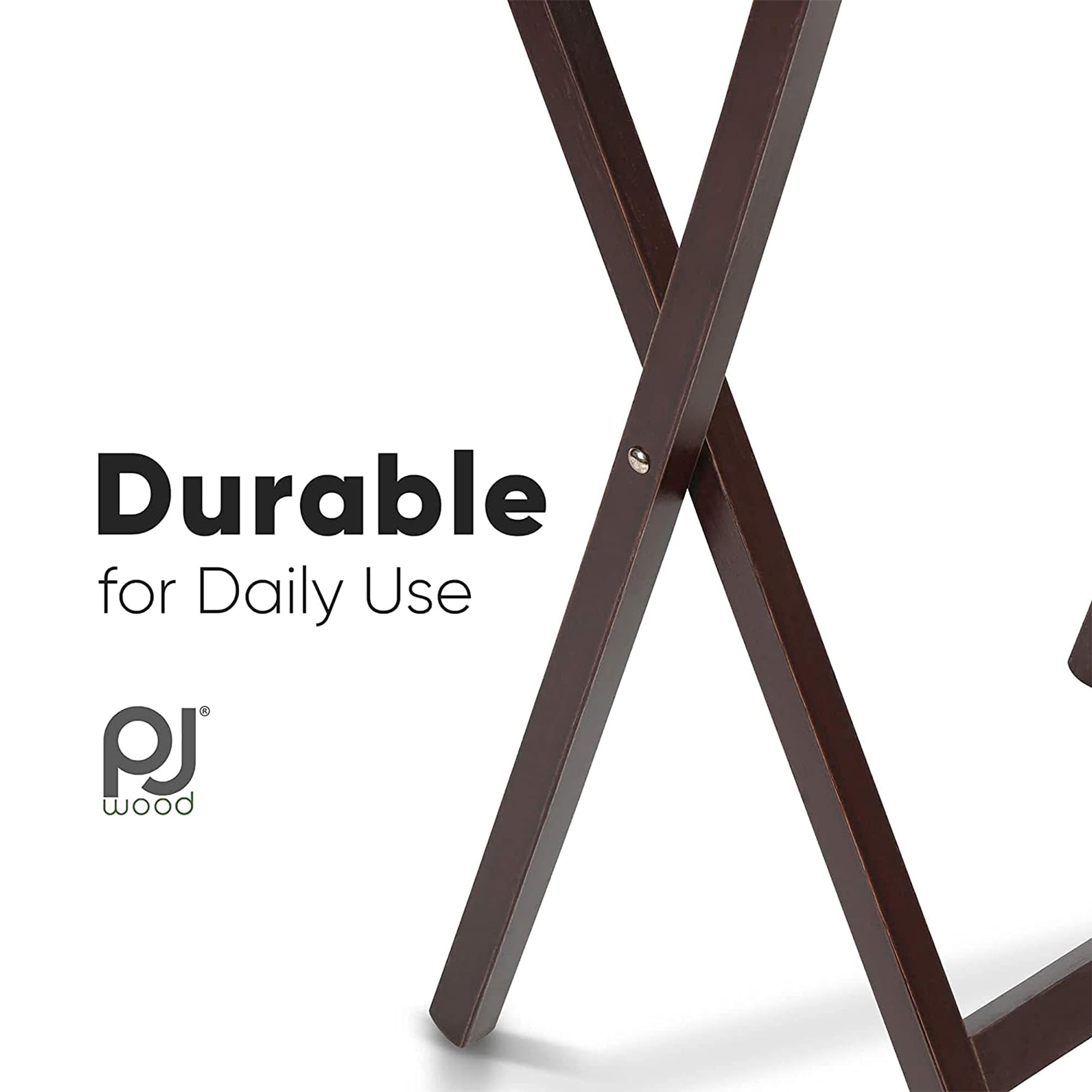 PJ Wood Solid & Sturdy Portable Folding TV Tray Table - Espresso Brown Wooden Snack Desk Serving Stand (8-Piece Set) - Perfect for Living Room, Bedroom, Office & Outdoor Use