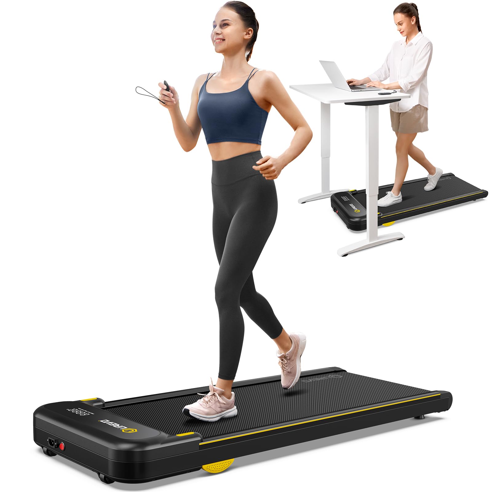 UREVO Under Desk Treadmill - Portable Walking Pad for Home & Office with Remote Control, LED Display, Double Shock Absorption (265 lb Capacity) - Perfect for Work from Home, Small Spaces & Apartment Workouts
