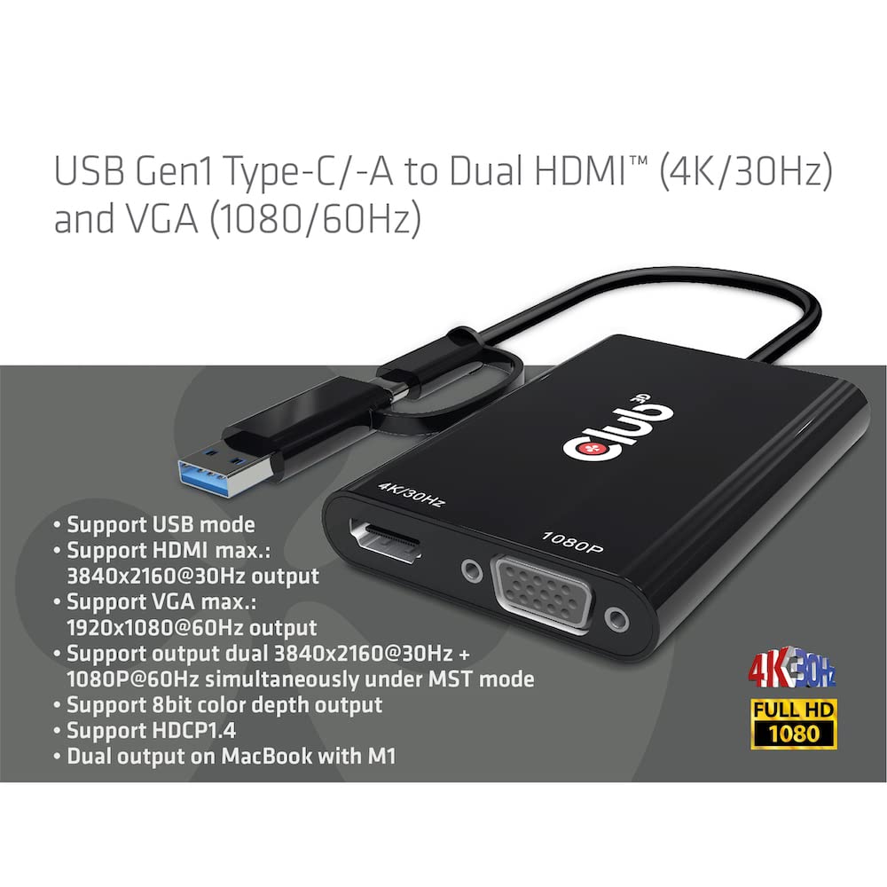 CSV-1611 USB-C to HDMI and VGA Adapter for MacBook Pro/Air, Laptop, PC - Dual Monitor Display Converter for Work, Gaming & Presentations