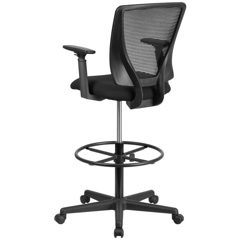 FLASH Harper Ergonomic Mid Back Mesh Office Chair with Adjustable Foot Ring & Arms - Black Fabric Seat for Home Office, Drafting Desk, Computer Workstation & Gaming Setup