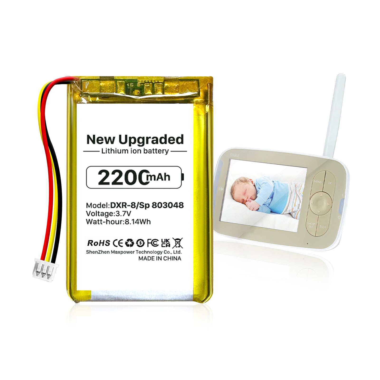 DXR-8 Video Baby Monitor Battery - 2200mAh High Capacity Li-ion Replacement Battery for Infant Optics DXR-8 Baby Monitor & Corsair HS70 Pro Headset - Perfect for Nighttime Monitoring and Long Gaming Sessions