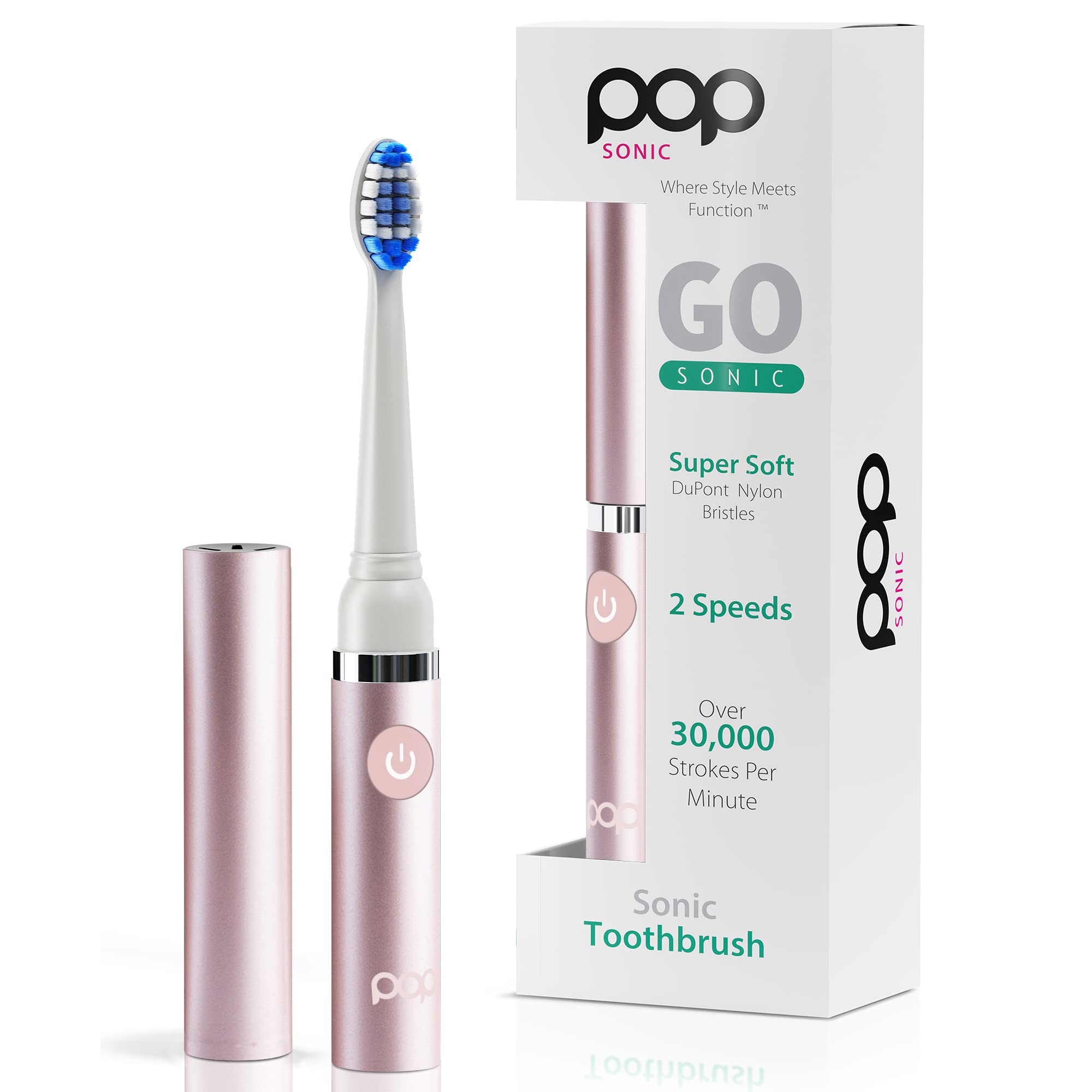 Pop Sonic Electric Toothbrush for Kids & Adults - Metallic Rose Rechargeable Toothbrush with 2 Speed Modes (15,000-30,000 RPM), DuPont Nylon Bristles, AAA Battery Included - Perfect for Travel, Home & Daily Oral Care