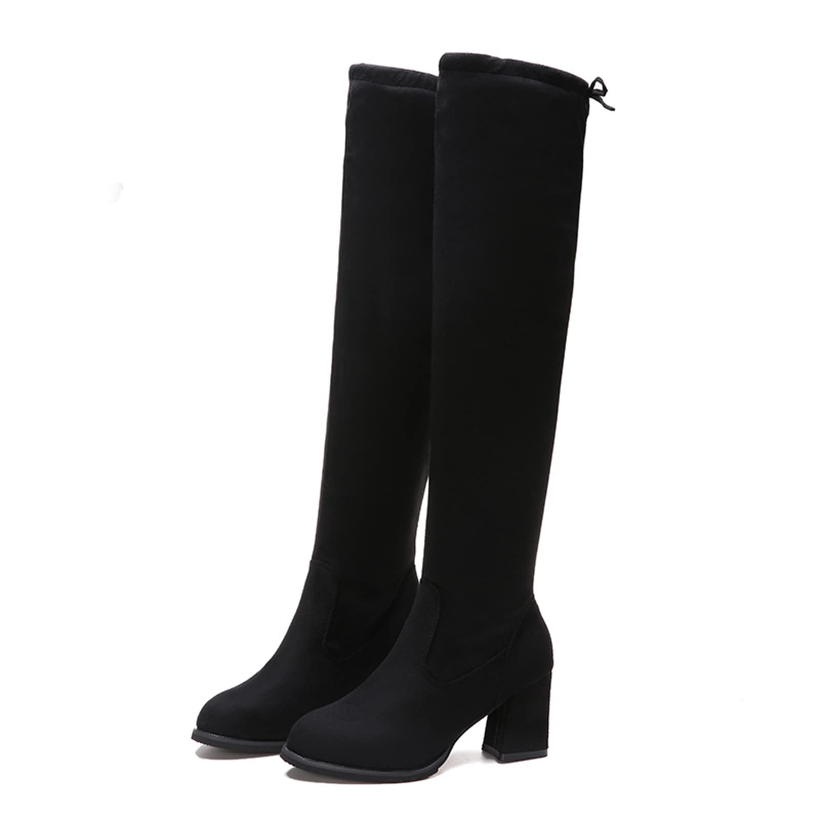 Yanzhenglip Women's Over The Knee Boots - Wide Calf Plus Size Knee High Heel Boots, Black Sexy Thigh High Boots with Chunky Heel for Winter & Summer Fashion | Perfect for Party, Date Night & Office Wear