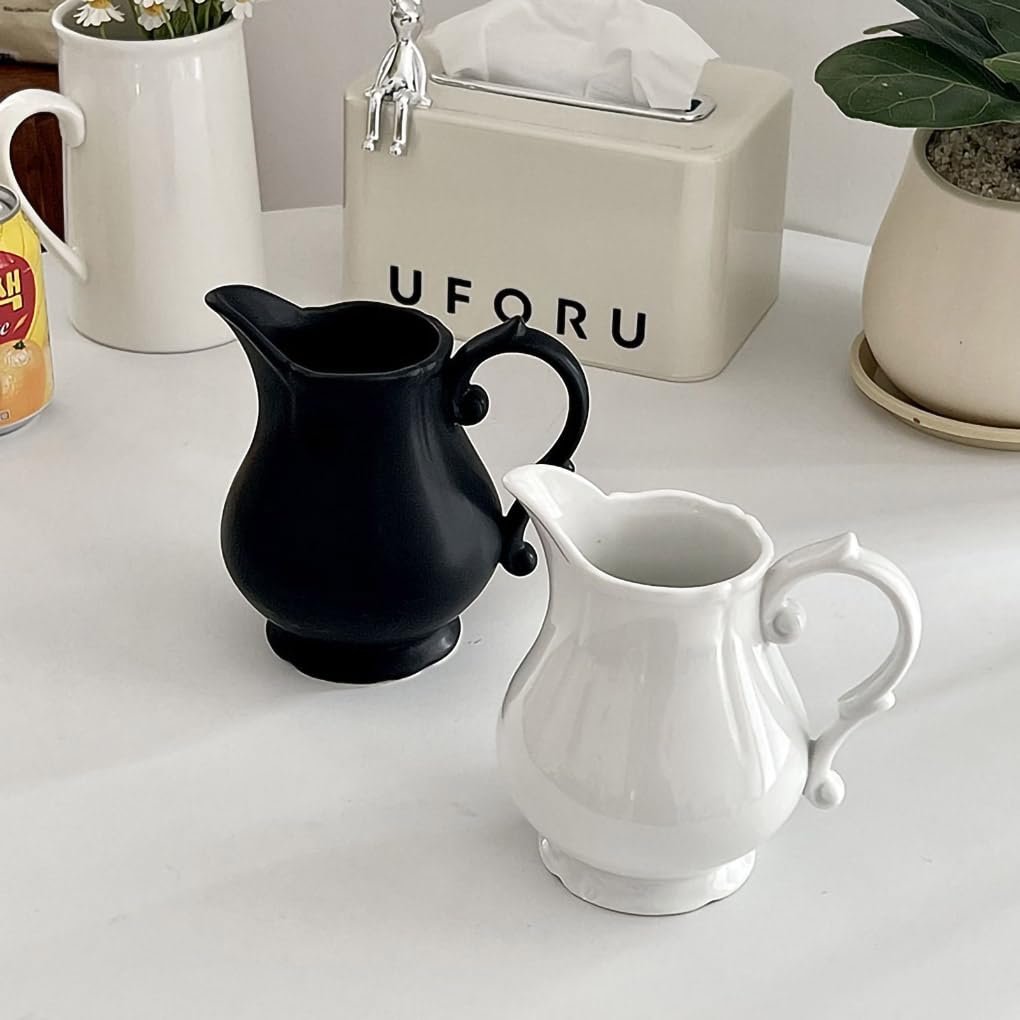 Vintage Embossed Creamer Pitcher - Elegant Coffee, Milk, and Sauce Serving Jug for Kitchen - Perfect for Tea, Coffee, and Dessert Presentation - White Ceramic Creamer Pitcher