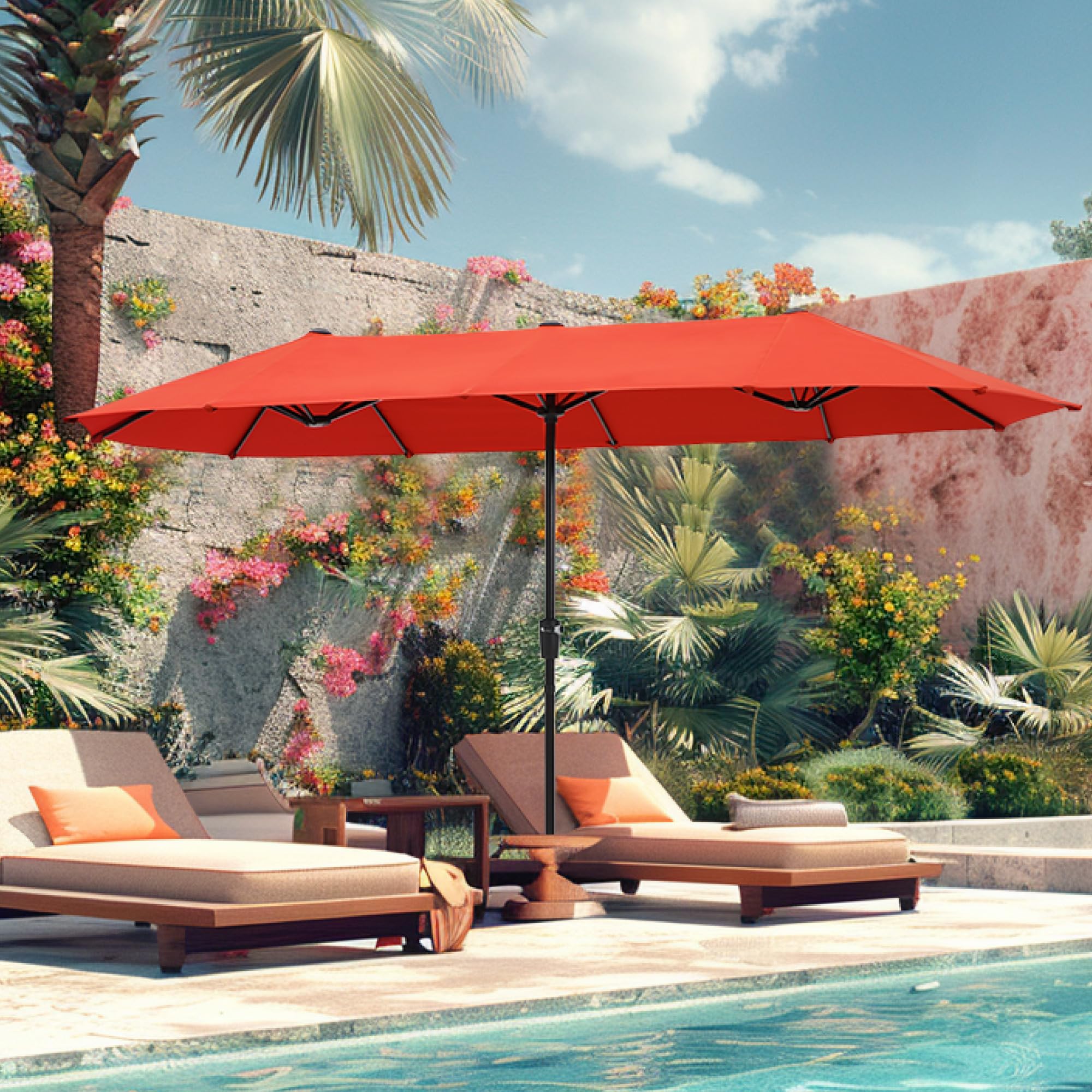PHI VILLA 13 ft Outdoor Patio Umbrella - Large Rectangular Double-Sided Market Umbrella with Crank Handle for Deck, Pool, Garden & Backyard - Perfect for Outdoor Dining, Lounging & Shade Protection