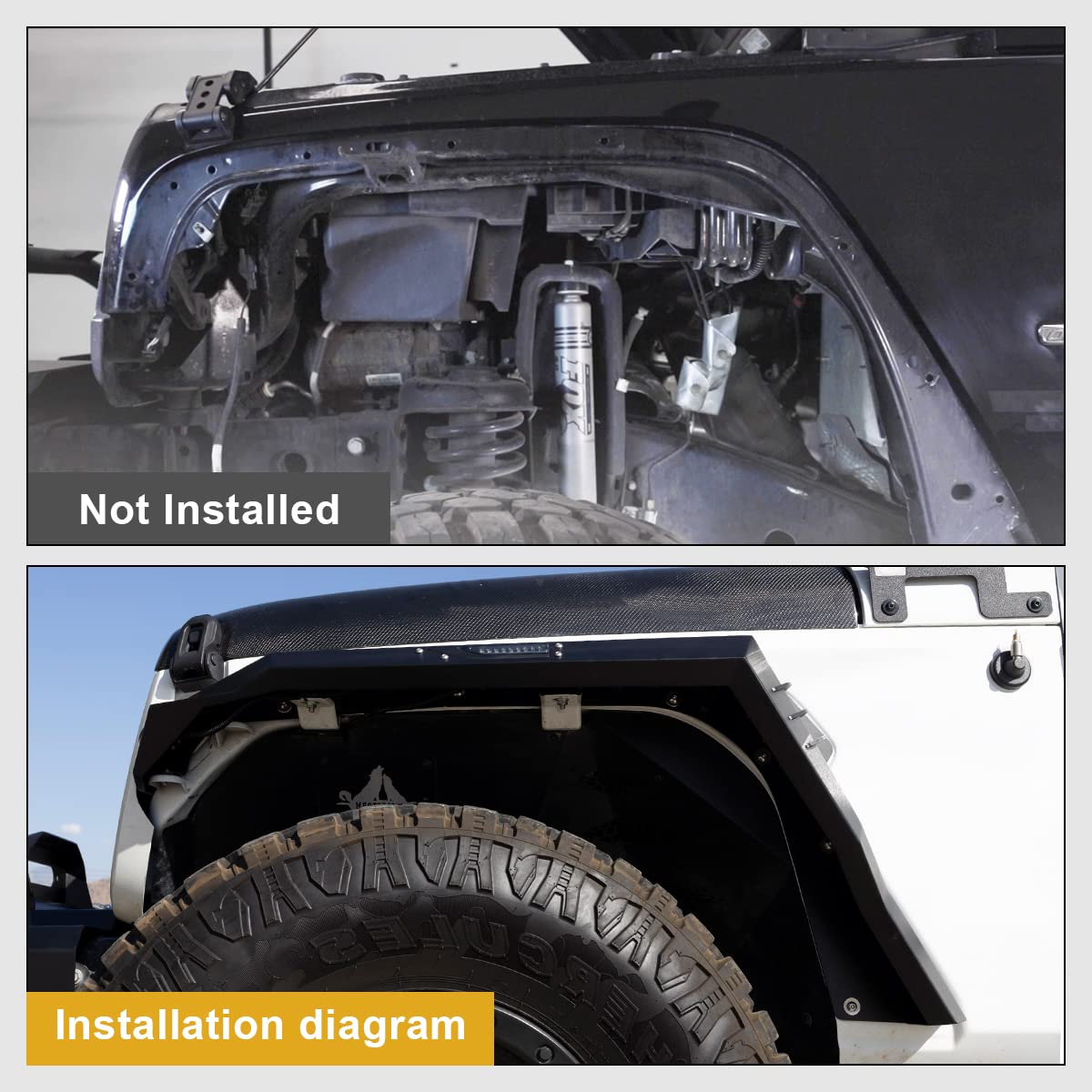 HAWKLEY Offroad Fender Flares with DRL & Sequential LED Turn Lights for 2018-2025 Jeep Wrangler JL & JLU Unlimited (Sport, Sahara, Rubicon) - Durable Front Fender Liners for Enhanced Off-Roading & Night Driving Safety