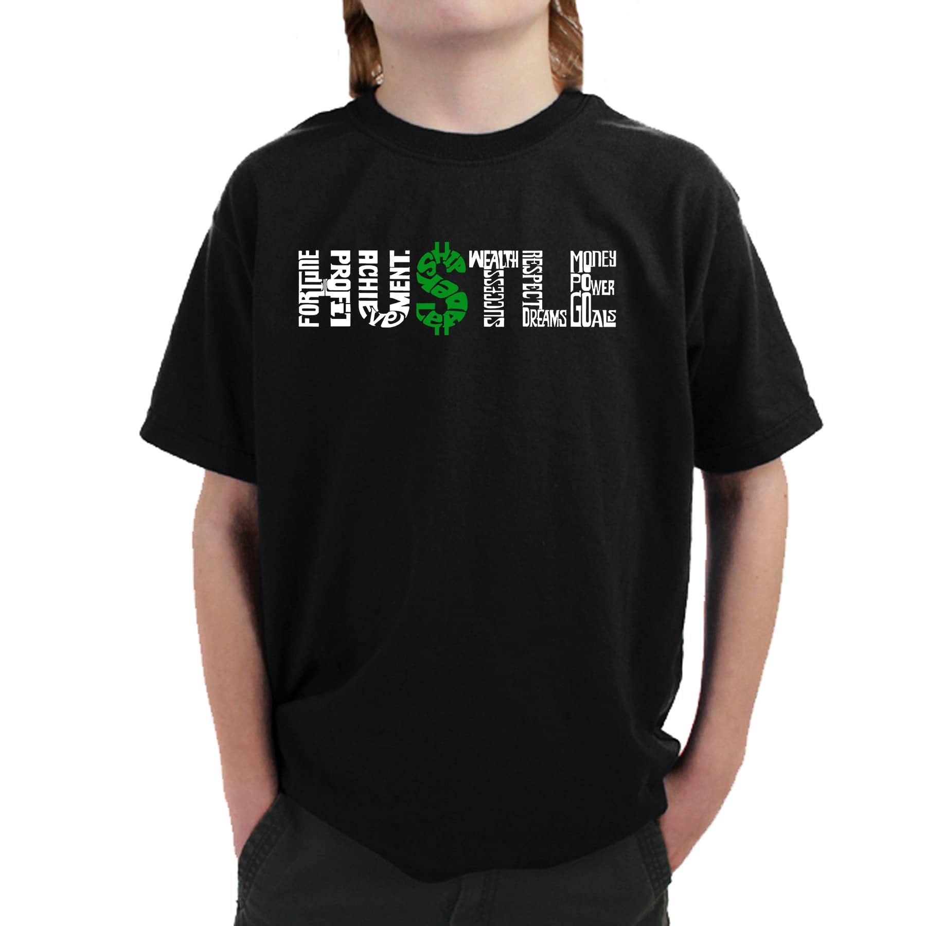 LA POP ART Boys Word Art Graphic T-Shirt - Hustle Motivational Tee for Kids | Trendy Casual Wear for School, Playdates & Everyday Outfits