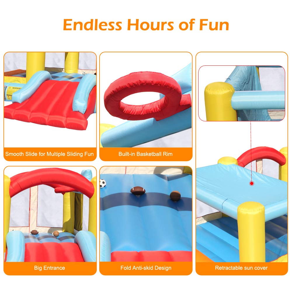 Inflatable Bounce House with Basketball Hoop, Ball & Slide - Kids Outdoor Play Equipment for Birthday Parties, Backyard Fun & Summer Activities