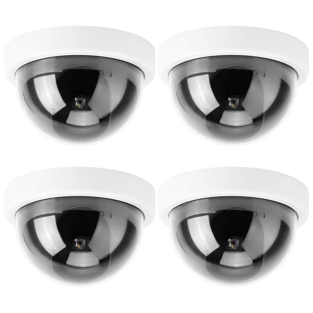 Burappoi Dummy Dome Camera - 4 Pack Fake Security Camera with Flashing LED Light (White) | Realistic CCTV Simulation for Home & Business Surveillance | Ideal for Deterring Burglars in Stores, Offices & Residential Areas