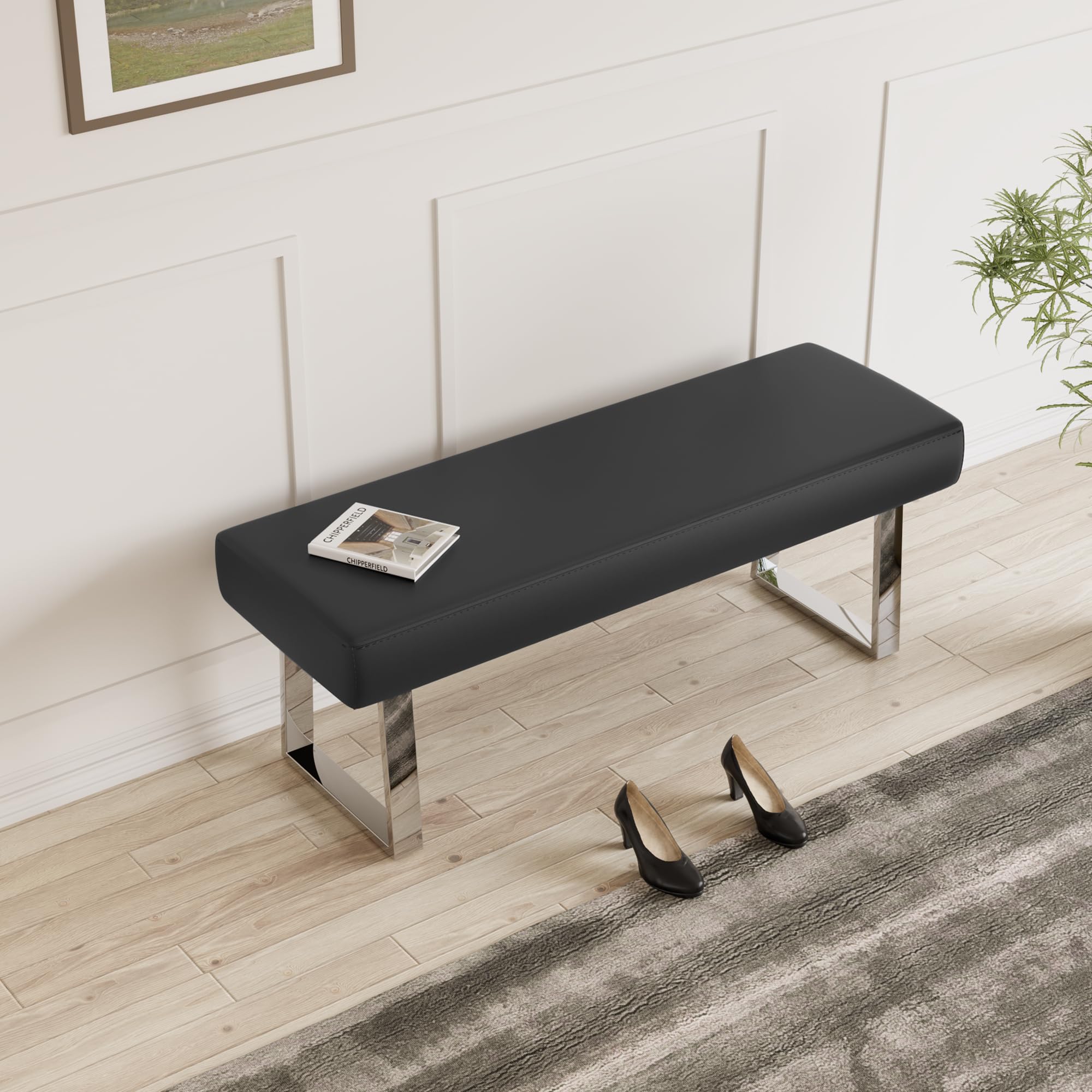 Upholstered Bedroom Bench with Metal Legs - Stylish End of Bed Bench, Small Corner Bench for Entryway, Dining Room, Living Room & Kitchen - Perfect as Plant Stand or Footstool for Home Decor