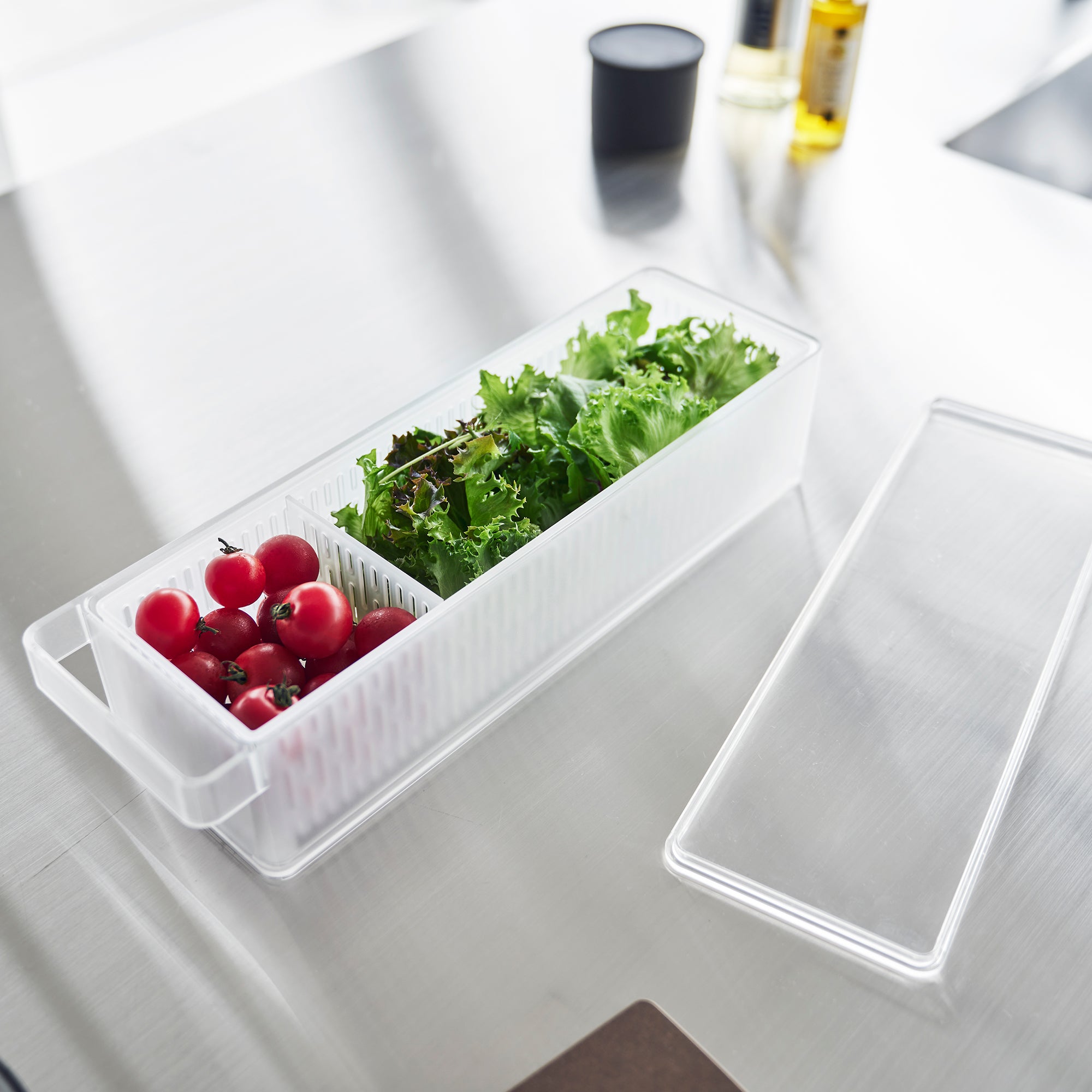 Stainless Steel Refrigerator Colander with Lid & Divider - Perfect for Fruit, Vegetable Storage & Meal Prep in Kitchen