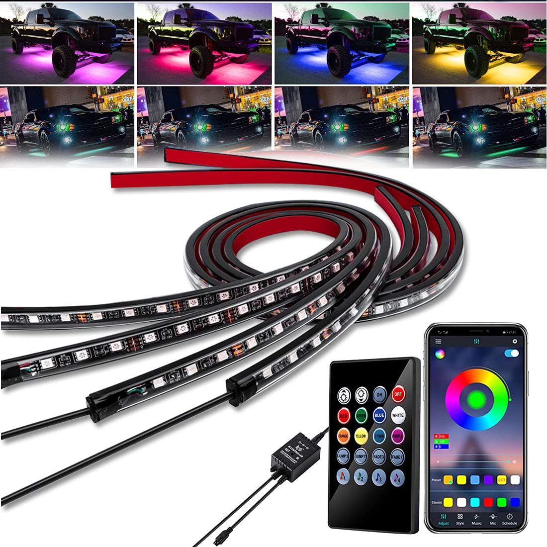 LEDKITO Bluetooth APP Controlled 12V Car Underglow Lights Kit - 16 Million Colors, Waterproof Neon Accent Lights for Cars & Trucks | Perfect for Night Driving, Car Shows & Custom Vehicle Lighting
