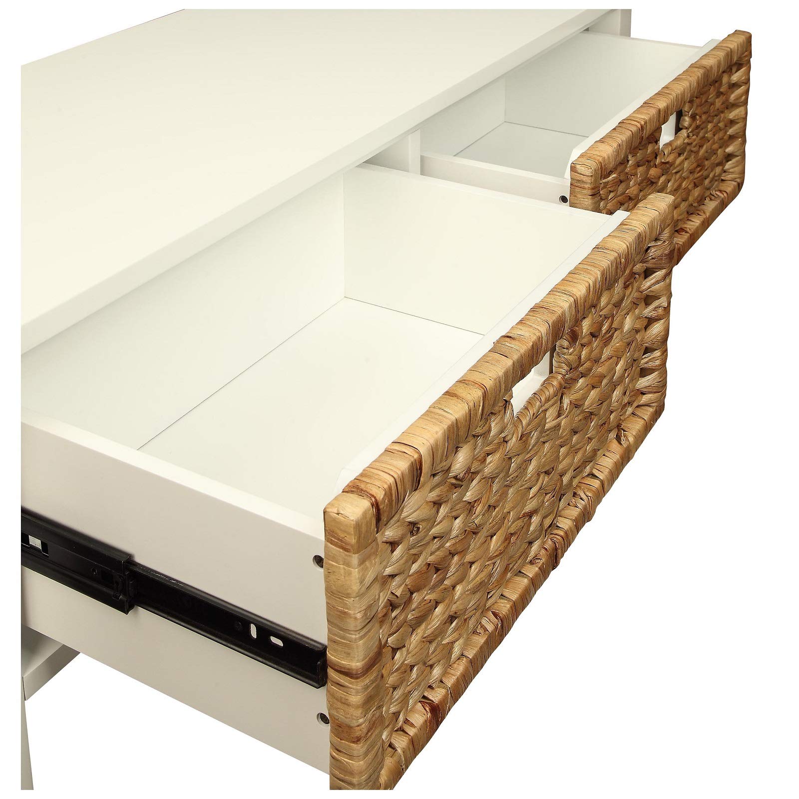Modern White Console Table with 2 Woven Basket Drawers - Entryway, Living Room & Hallway Furniture for Home Decor
