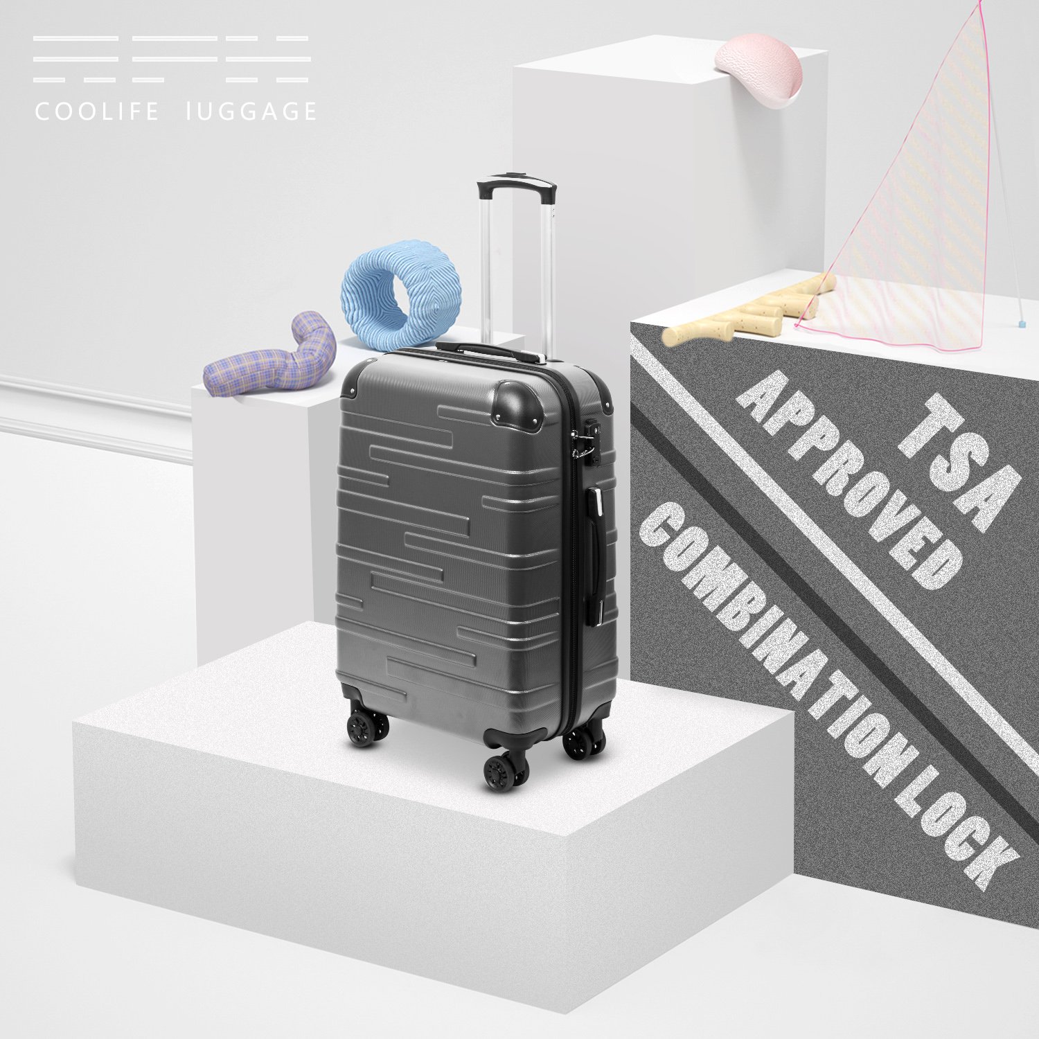 Coolife Hardside Carry-On Luggage with TSA Lock, Spinner Wheels & Telescopic Handle - Perfect for Air Travel, Business Trips & Weekend Getaways