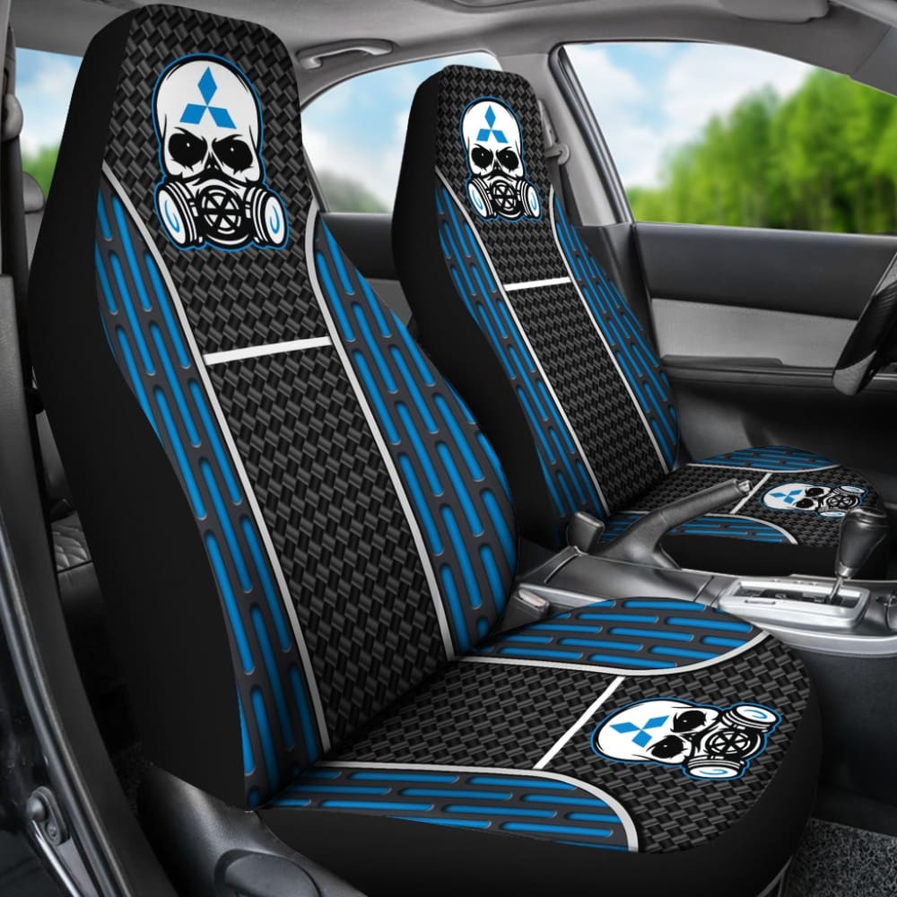 Black and Blue Poison Gas Skull Mitsubishi Car Seat Covers 210801 - Durable Custom Fit Seat Protectors for Mitsubishi Vehicles | Perfect for Car Enthusiasts, Halloween Decor, and Unique Style Upgrades