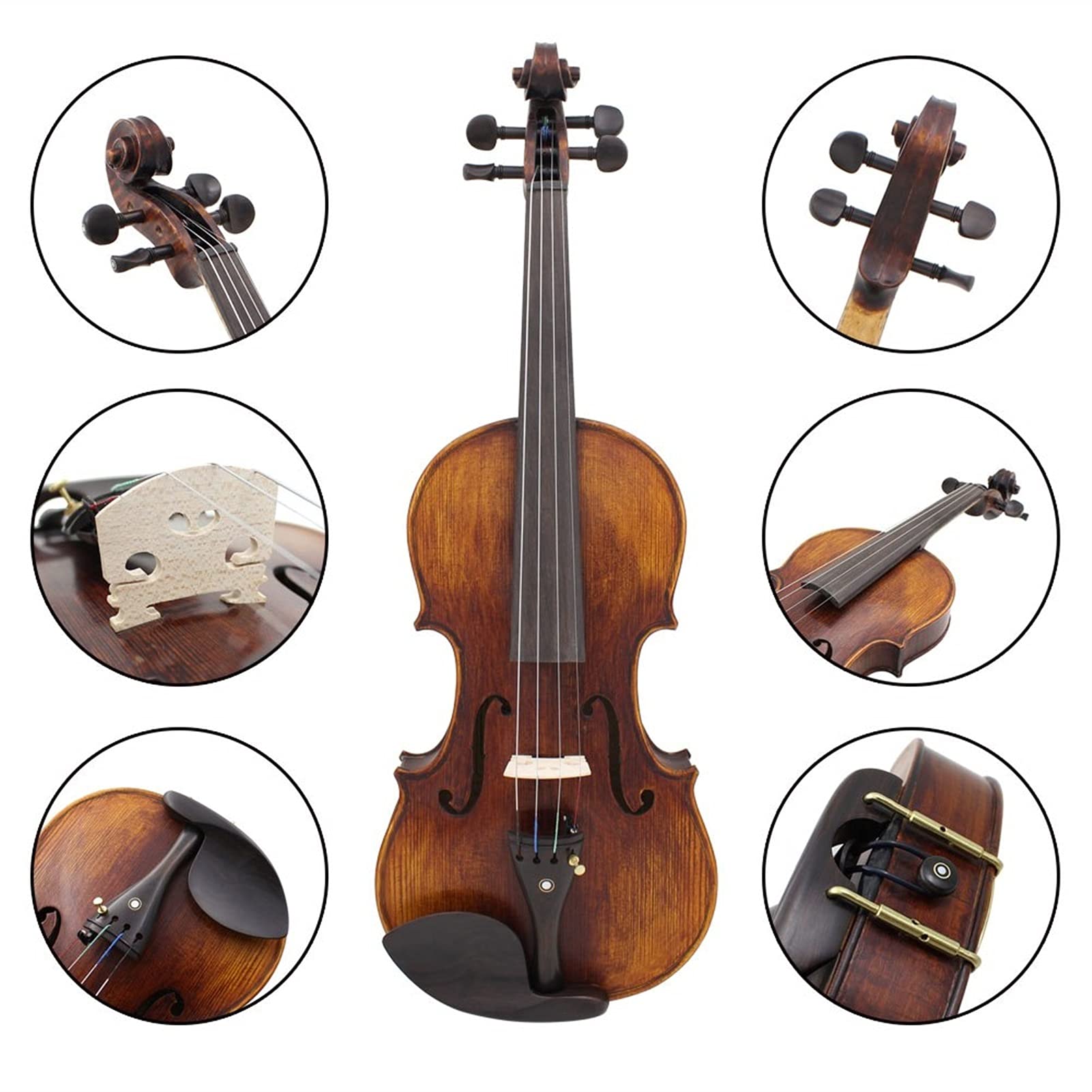 **4/4 Full Size Handcrafted Solid Wood Acoustic Violin Fiddle – Professional Violin Kit with Carrying Case, Tuner, Shoulder Rest, Strings & Cleaning Cloth – Perfect for Beginners, Students & Performers**