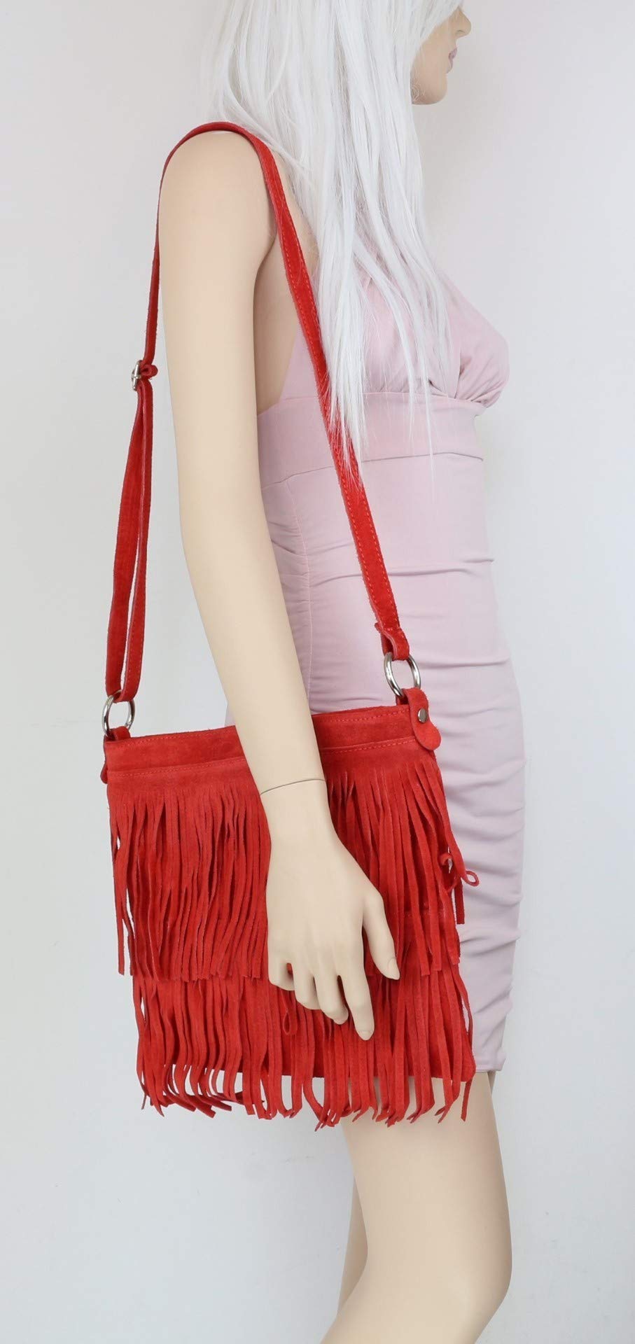 Stylish Women's Suede Fringe Shoulder Bag - Crossbody Slouch Purse for Everyday Use | Trendy Boho Handbag for Work, Travel & Casual Outings