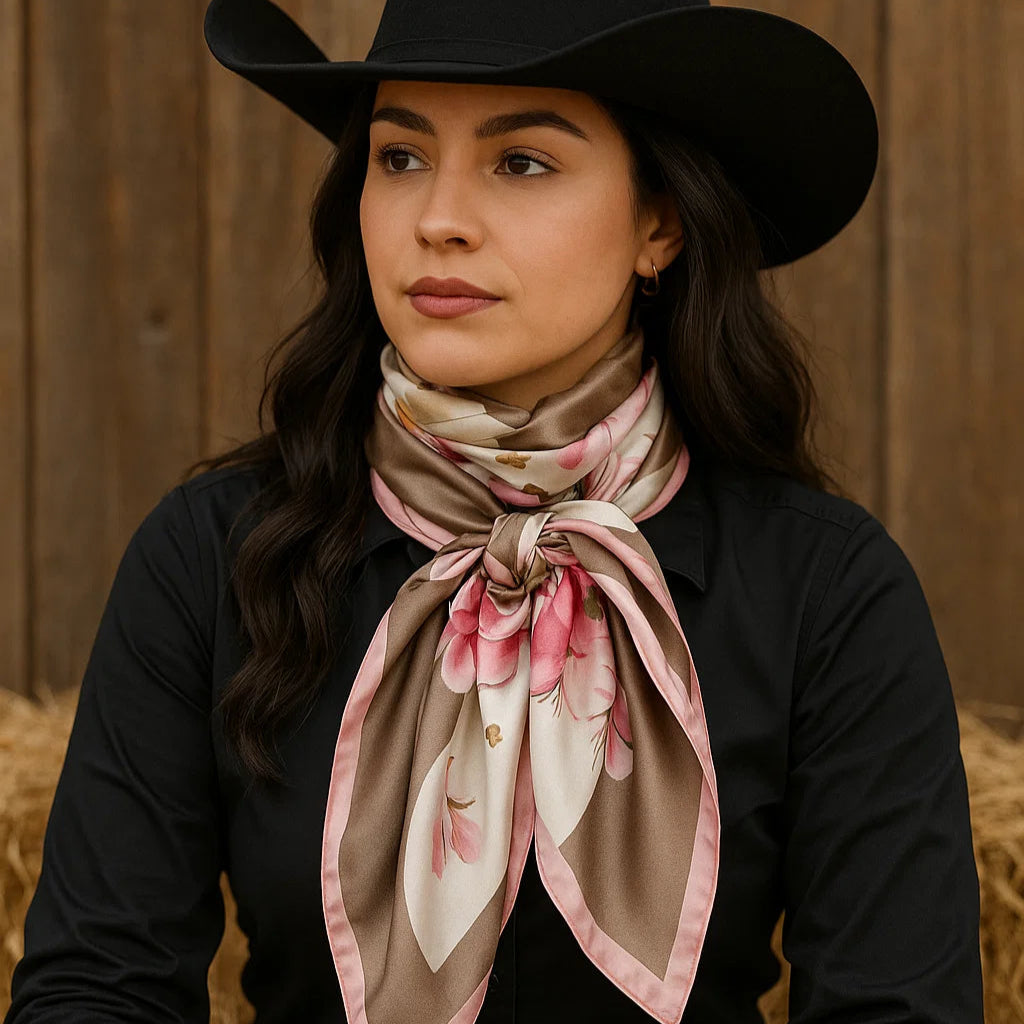 35X35 Pretty In Pink Roses Wild Rag Scarf WR40 - Soft Floral Bandana for Women, Cowgirl Fashion Accessory, Western Style Head Wrap & Neck Scarf for Outdoor Rodeo, Horse Riding, Music Festivals