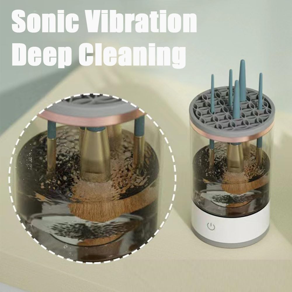Electric Makeup Brush Cleaner Machine - Automatic Deep Spinning Cleaning with 2 Clear Plugs | Fast & Efficient Cosmetic Brush Washer | Perfect for Home Salon & Professional Makeup Artists