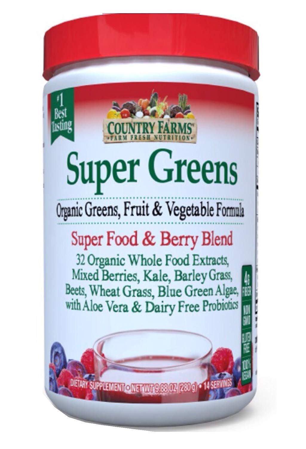 Country Farms Super Green Drink Powder - Berry Flavor, 9.88 Oz (Pack of 6) | Organic Superfood Supplement for Energy & Detox | Perfect for Smoothies, Juices & Healthy Morning Routine