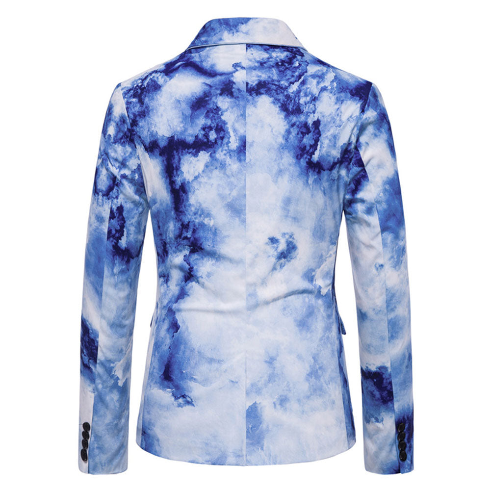 Stylish Men's Printed Lapel Collar Single Button Blazer Jacket in Blue - Perfect for Business Casual, Weddings & Formal Events