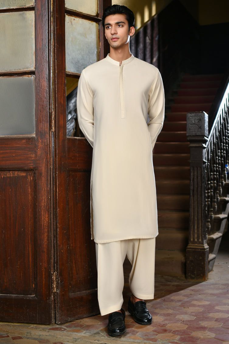 Blended White Kameez Shalwar by J. Junaid Jamshed | Premium Pakistani Traditional Outfit for Men | Perfect for Eid, Weddings & Special Occasions