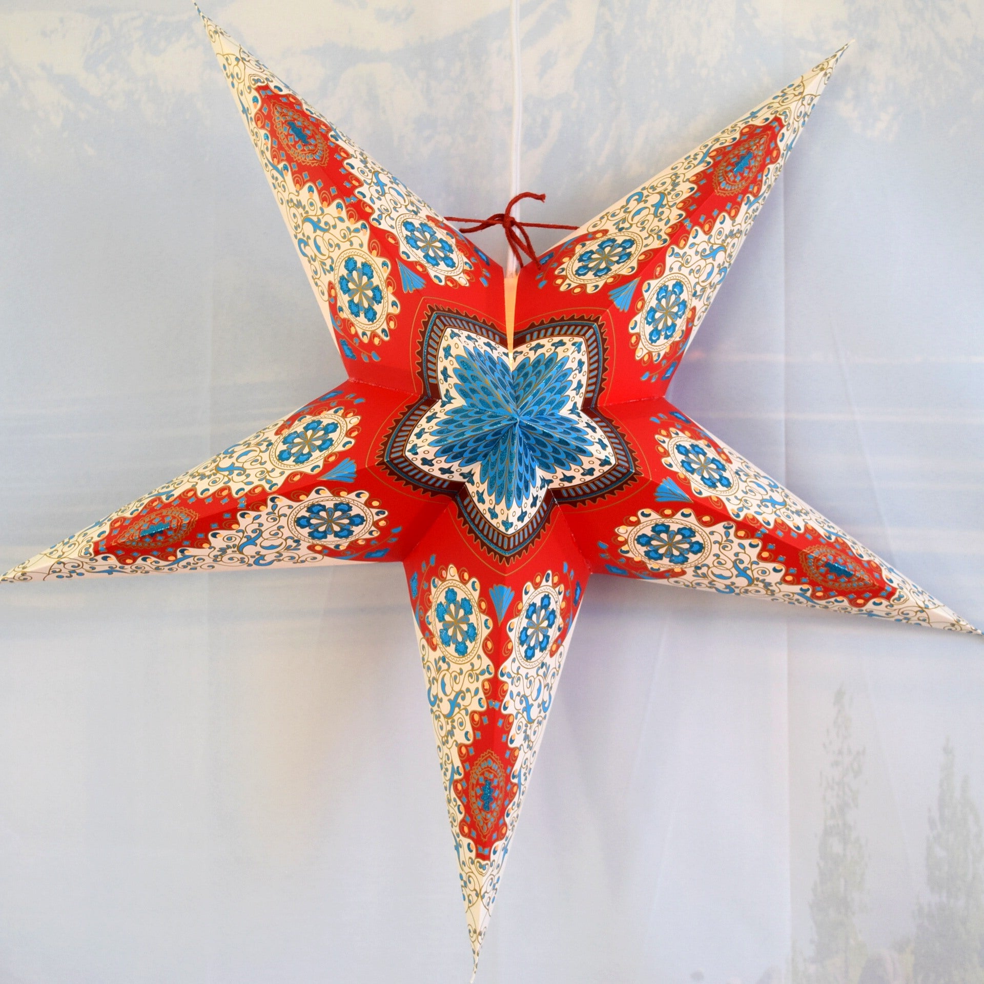 24 Inch Red White Blue Flare Glitter Paper Star Lantern - Patriotic Party Decorations for 4th of July, Christmas, Weddings & Home Decoration