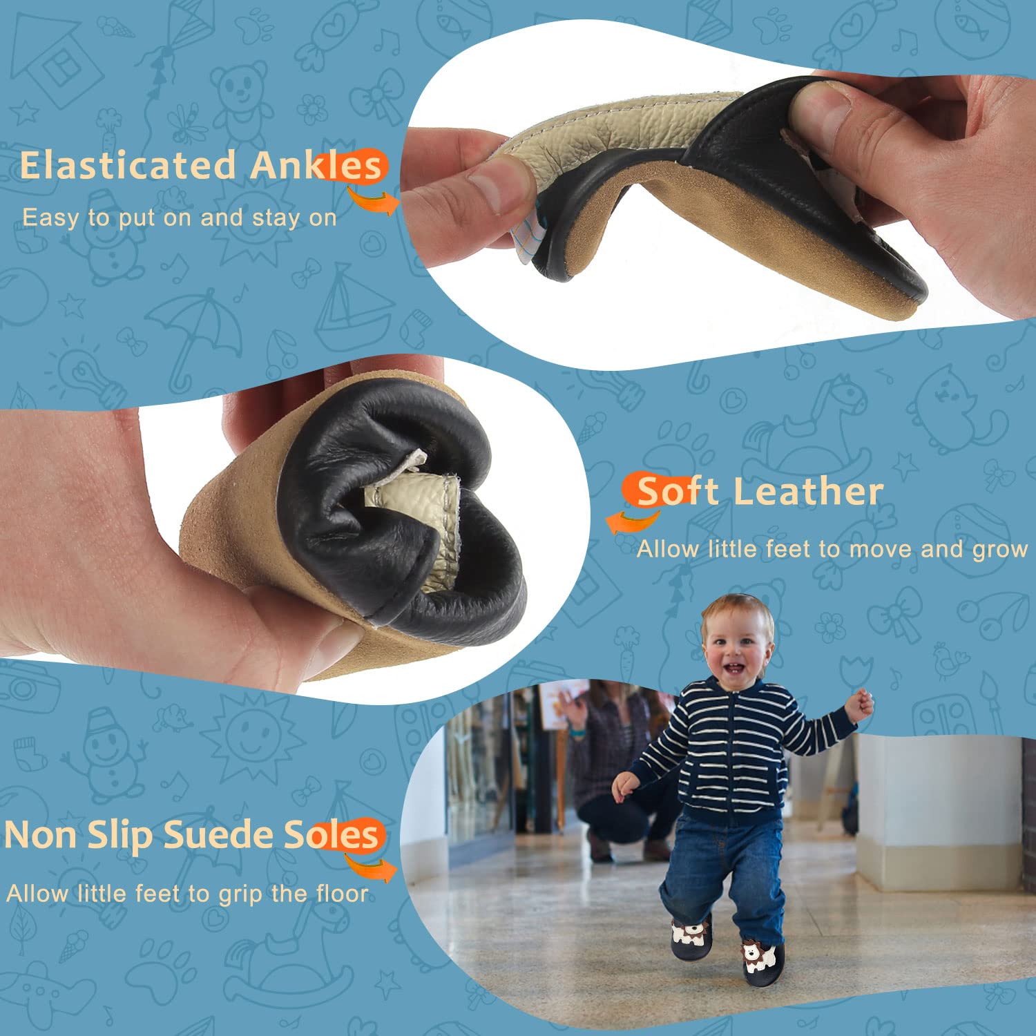 Soft Leather Baby Shoes for Boys & Girls - Non-Slip Rubber Sole First Walkers Sneakers (0-24 Months) | Cute Cartoon Prewalker Shoes for Newborns & Toddlers - Perfect for First Steps, Playtime & Special Occasions