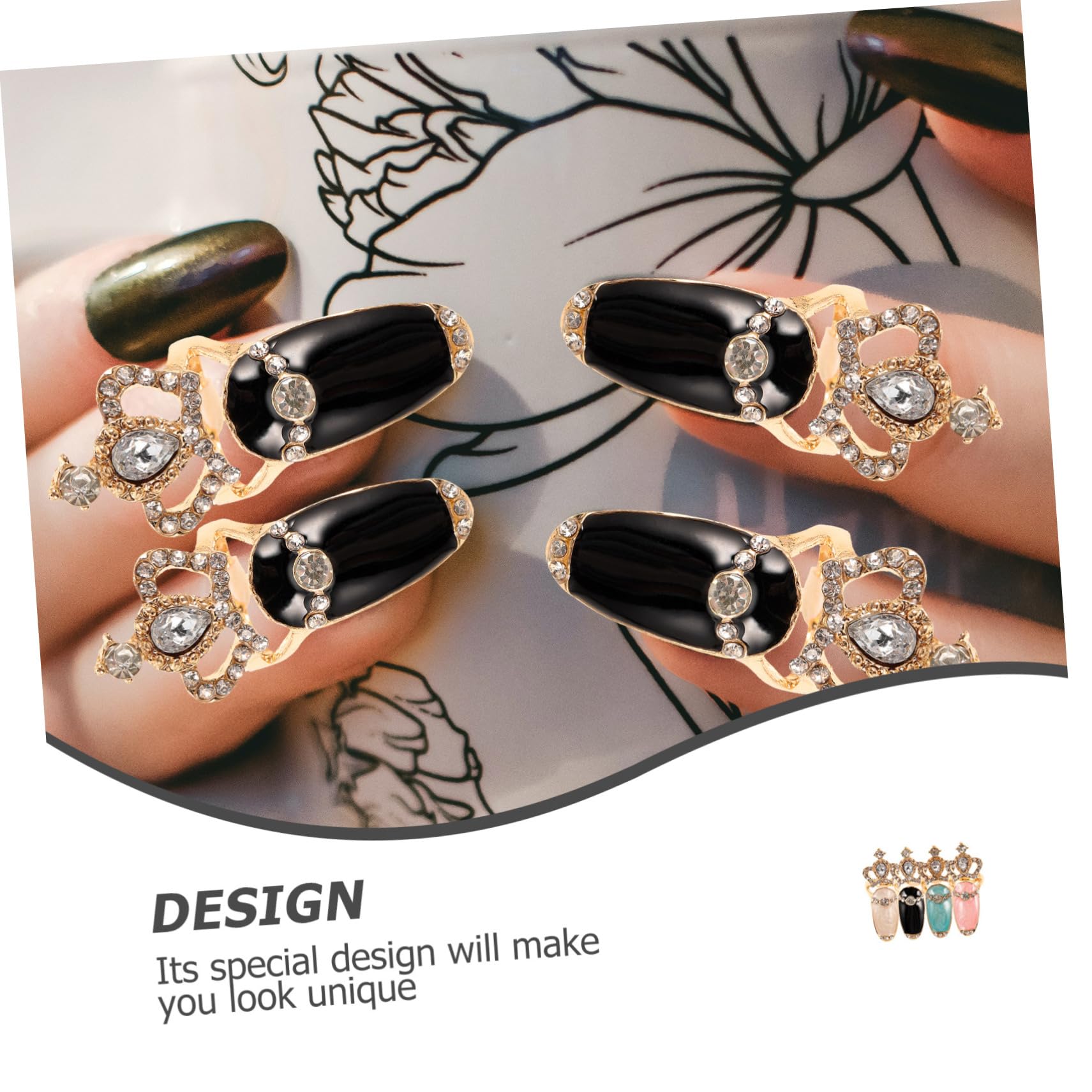 Uonlytech 4pcs Trendy Women's Nail Rings - Elegant Manicure Jewelry Set with Crown & Pointed Design for Nail Art Decor (Perfect for Parties, Weddings & Special Occasions)