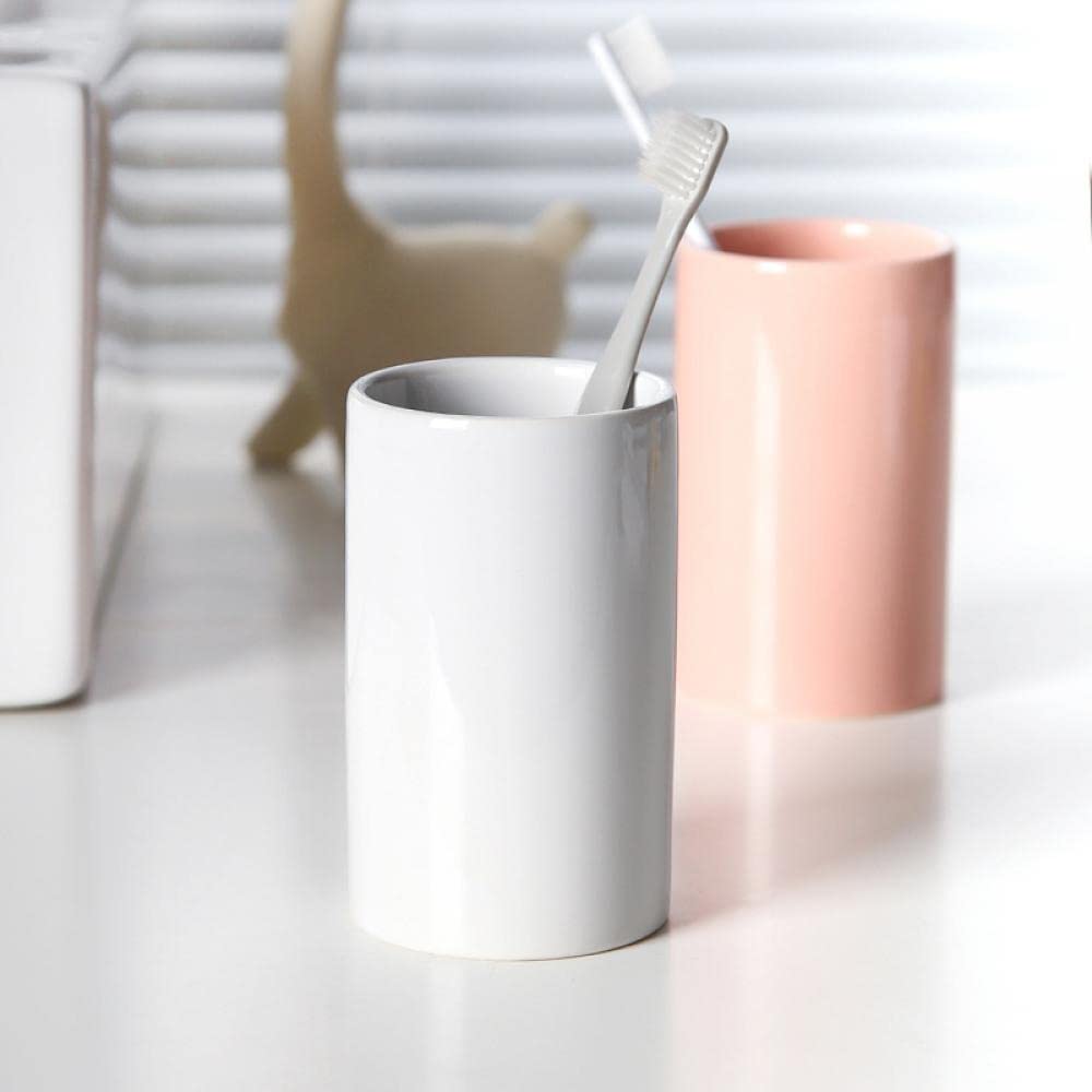 Gaolinci 2 Pack Simple Solid Color Ceramic Mouthwash Cups - 9oz Bathroom Toothbrush Holder & Rinse Cup for Brushing Teeth, Gargling - Perfect for Home, Hotel, or Office Use
