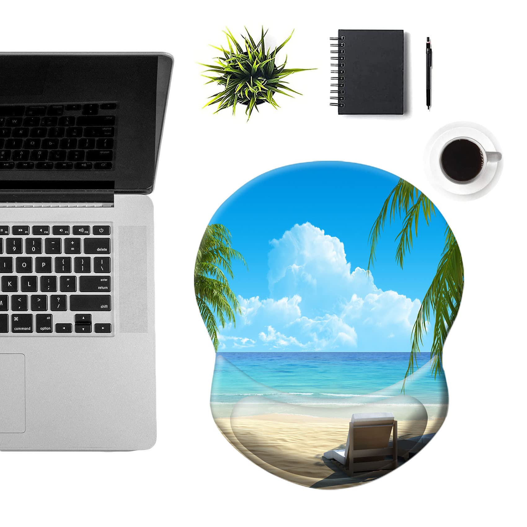 Ergonomic Mouse Pad with Wrist Support - Pain Relief Comfortable Non-Slip PU Base Computer Mouse Pad for Office, Gaming & Home Use (Beach Seaside Design) - Perfect for Long Work Hours, PC Gaming & Typing Sessions