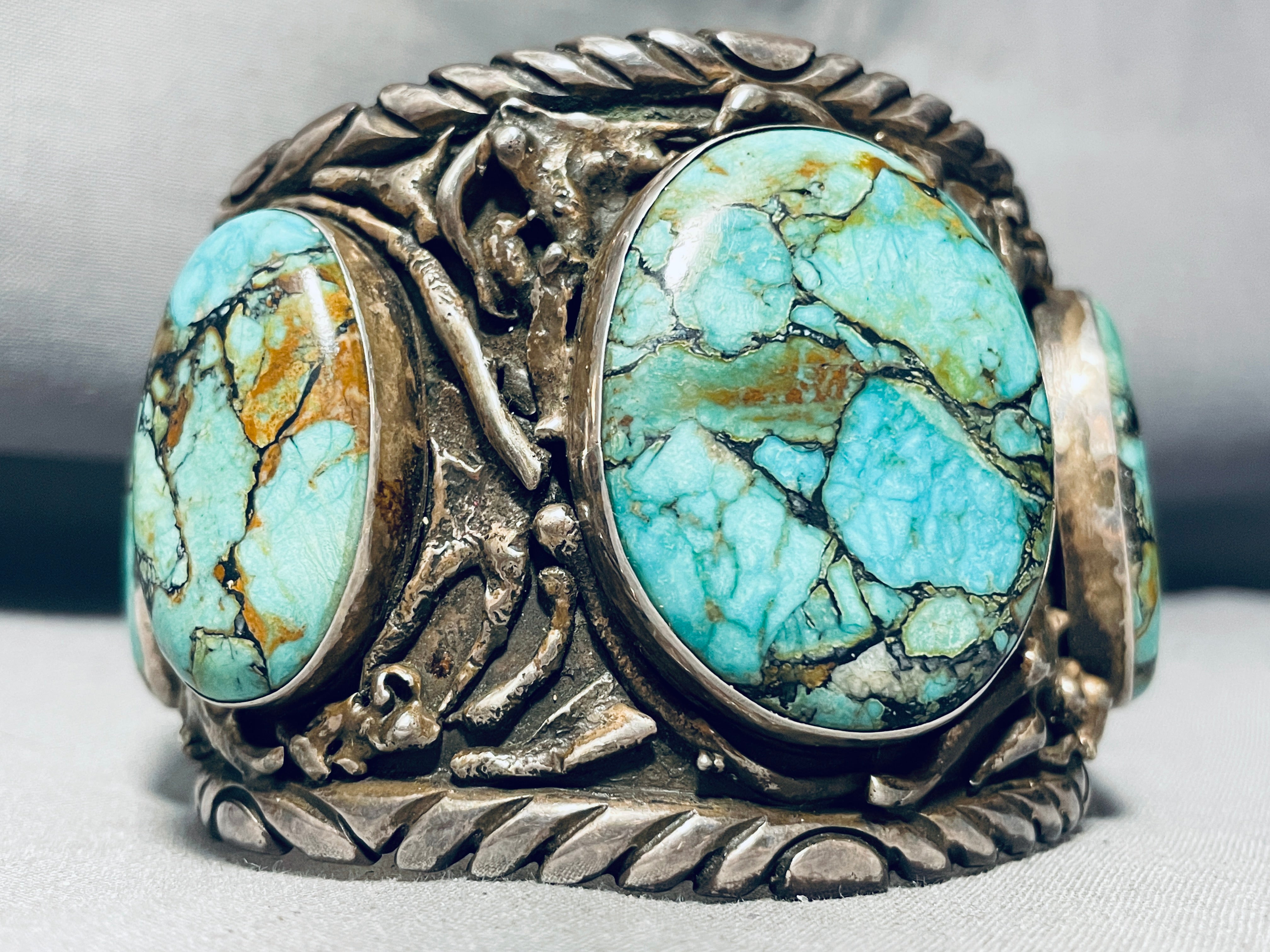 Vintage Navajo Spiderweb Turquoise Sterling Silver Bracelet - 174g Handmade Native American Jewelry for Women & Men | Perfect for Boho Fashion, Gift Giving & Special Occasions