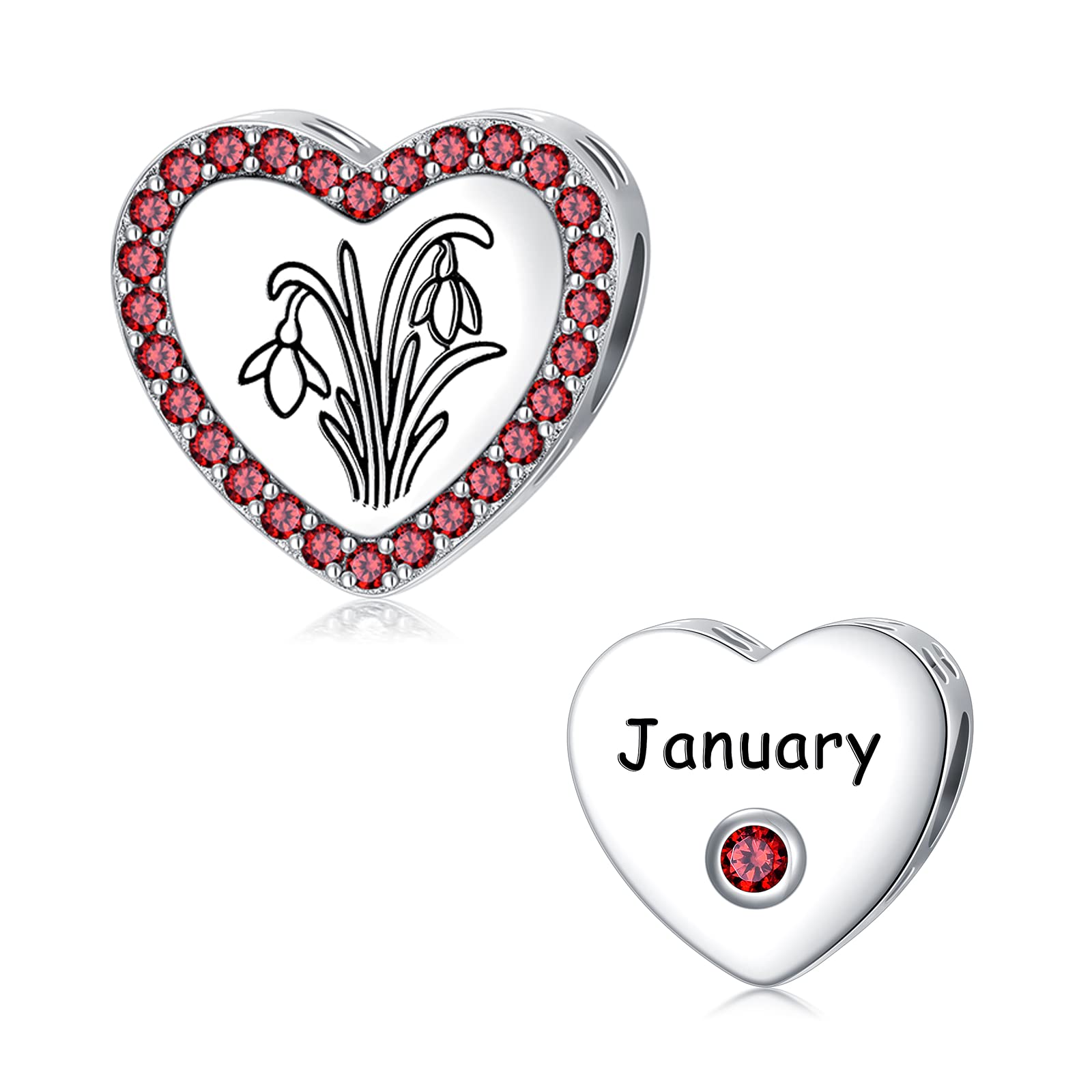 925 Sterling Silver Birthstone Heart Charms for Bracelets - Personalized Birth Flower Jewelry for Women, Mother & Wife | Perfect Birthday Gift, Anniversary Present & Everyday Wear