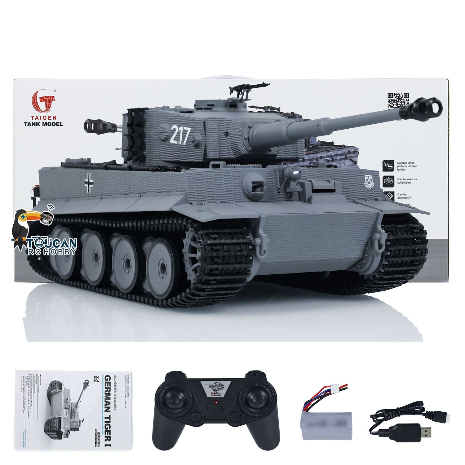Taigen 1/24 Scale RC Battle Tank Tiger I - Remote Control Military Tank Model with Infrared Combat & LED Flash, Rechargeable Battery (Fast Free Shipping) | Perfect for Collectors, Wargaming & Indoor Battles