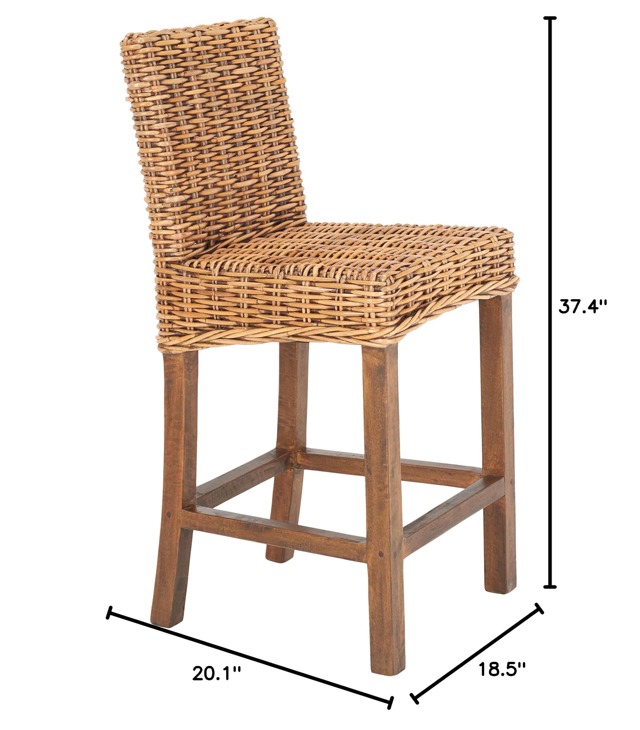 SAFAVIEH Home Tobie Honey Brown Wash Rattan 24-inch Counter Stool - Modern Bar Stool for Kitchen Island, Breakfast Nook & Dining Room Decor