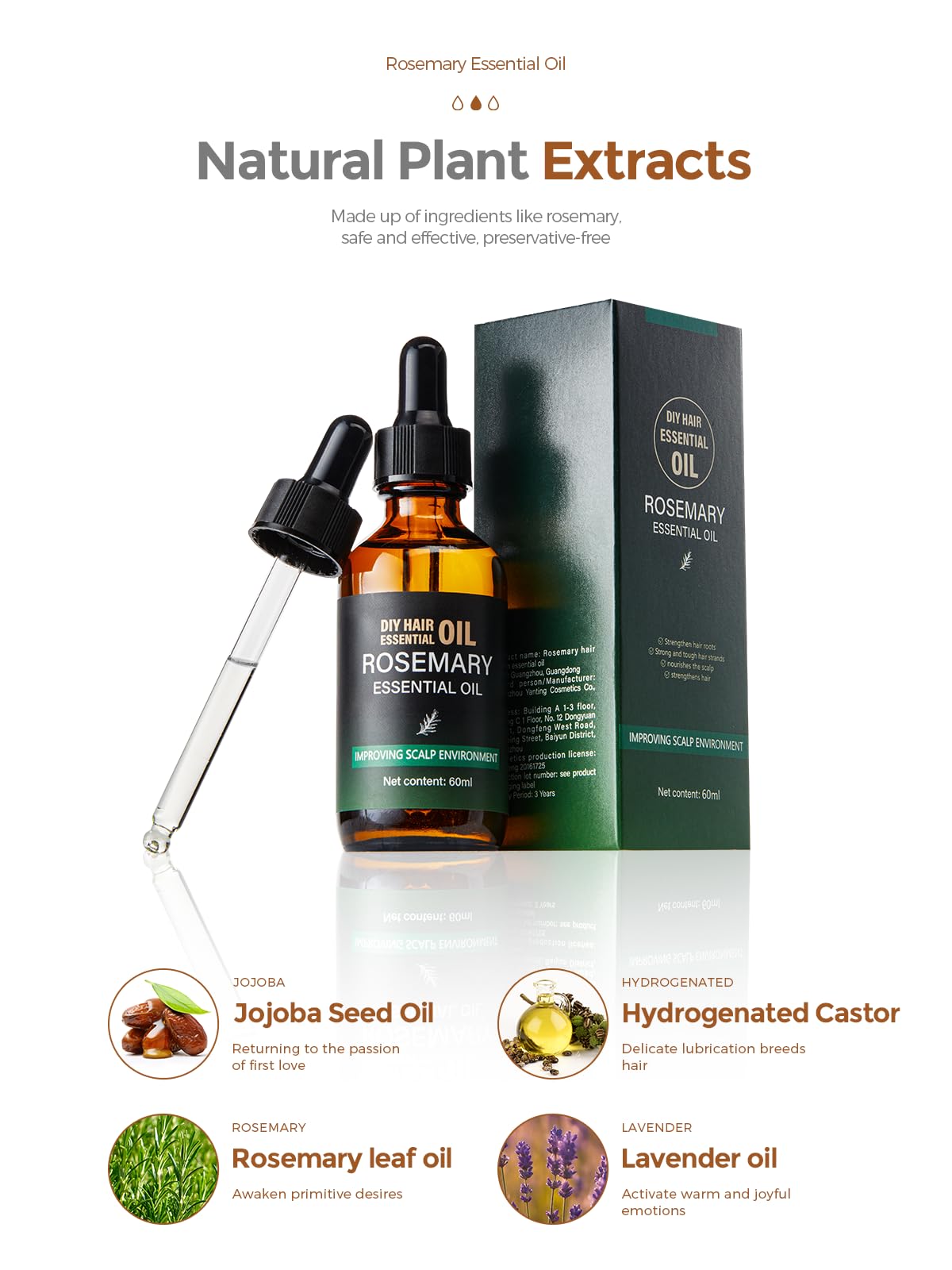 Organic Rosemary Essential Oil for Hair Growth & Scalp Care - 100% Pure Natural Hair Oil for Thicker, Stronger Hair - Nourishing Serum for Diffusers, Massage & Dry Scalp Treatment (2 Fl Oz with Glass Dropper) - Perfect for Daily Hair Routine & Aromatherapy Sessions