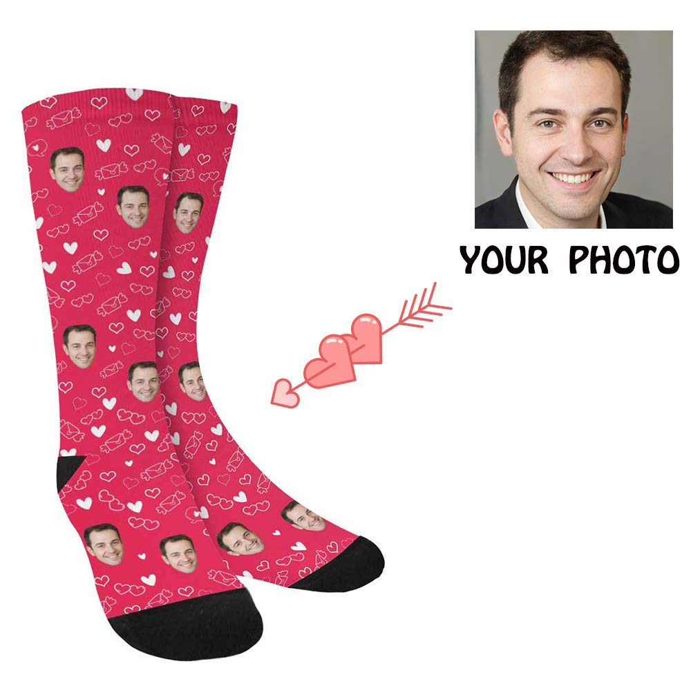 Custom Photo Socks for Valentine's Day - Personalized Rose Print Face Socks - Unique Couple Gift for Anniversary, Birthday & Romantic Occasions