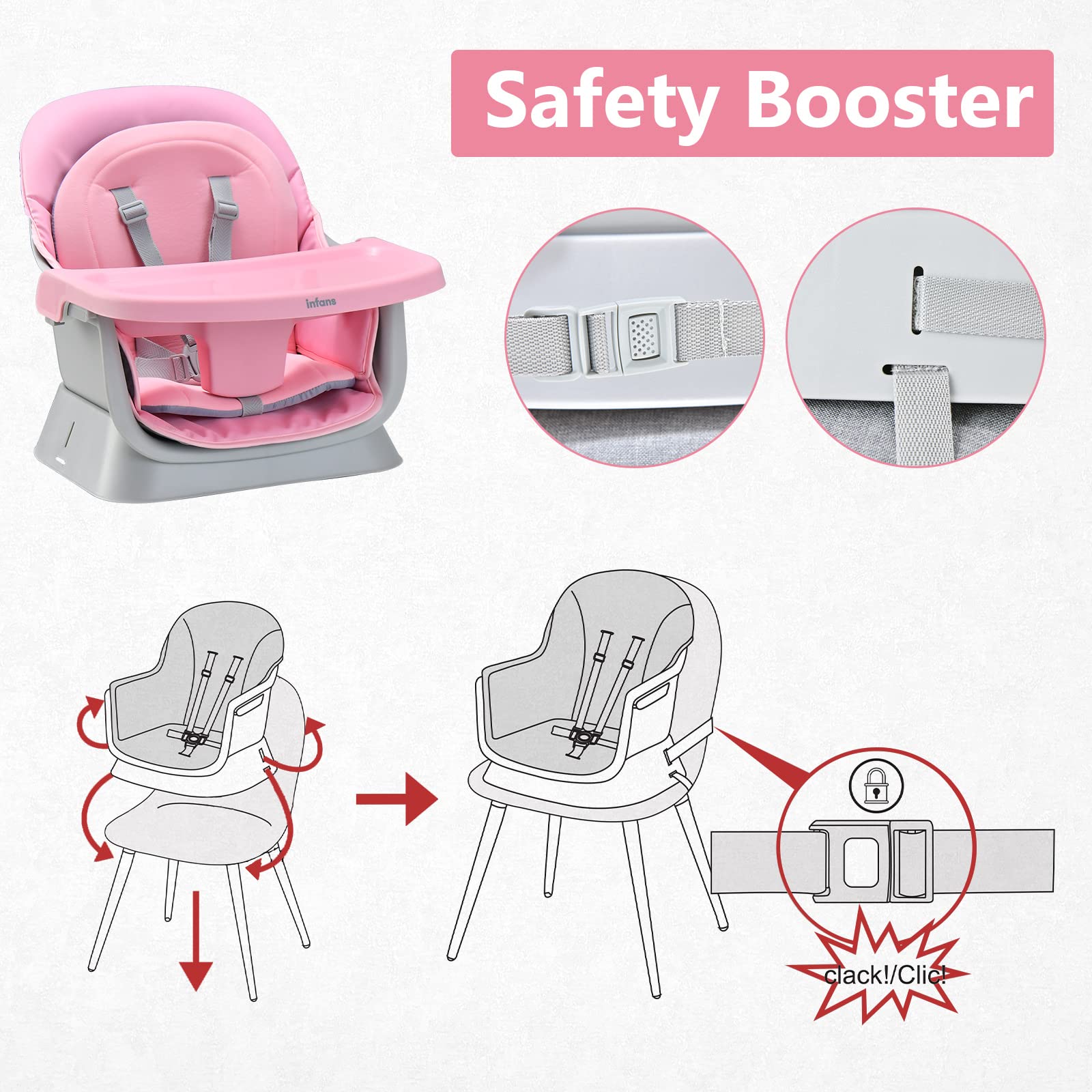 INFANS 8-in-1 Convertible Baby High Chair - Adjustable Toddler Booster Seat with Removable Tray, Building Block Table & Kids Stool - Perfect for Dining, Playtime & Learning Activities at Home
