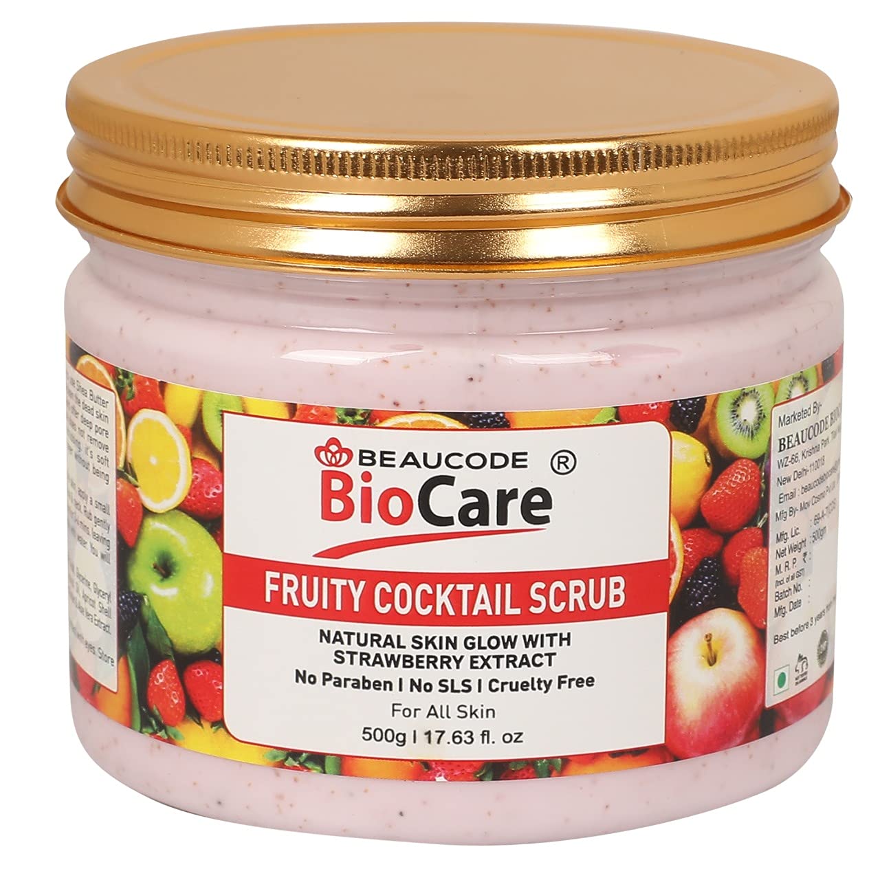 Beaucode Biocare Skin Glow Fruity Cocktail Face & Body Scrub - Exfoliating & Hydrating, Paraben-Free & Cruelty-Free, 500g - Perfect for Spa Day & At-Home Skincare Routine